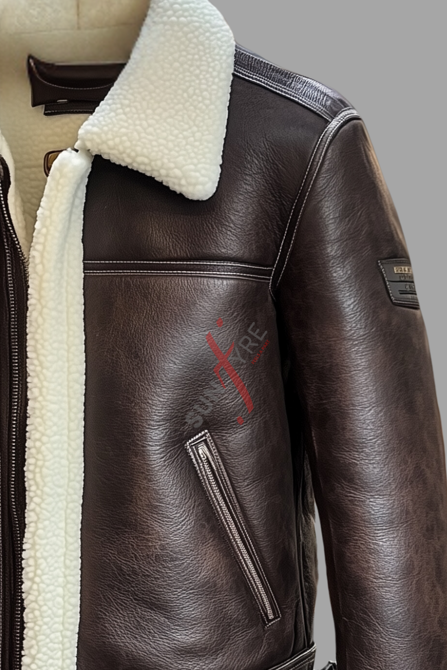 Brown Shearling Leather Jacket For Men
