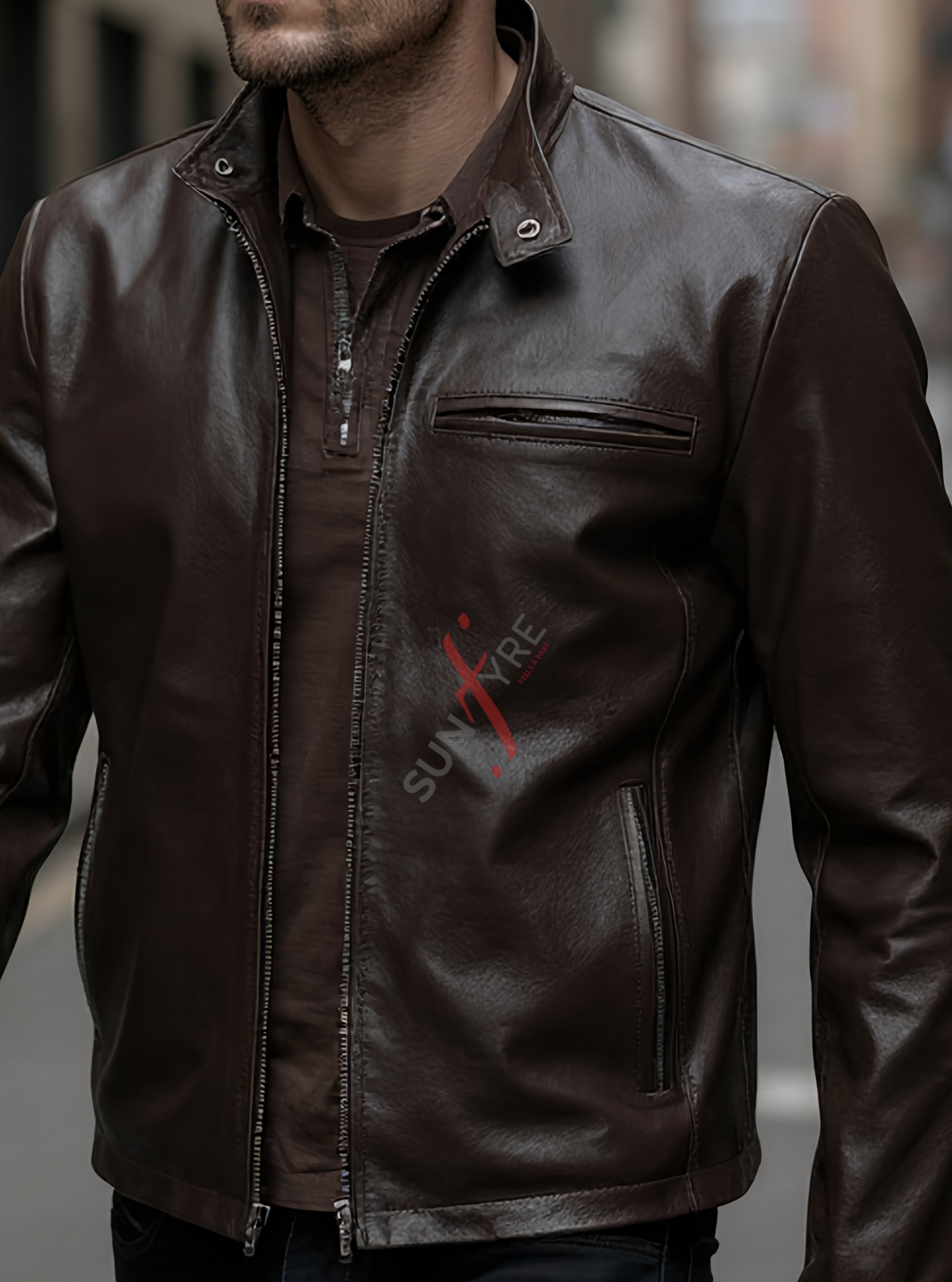 Viktor Coffee Brown Racer Leather Jacket For Men (SF569)