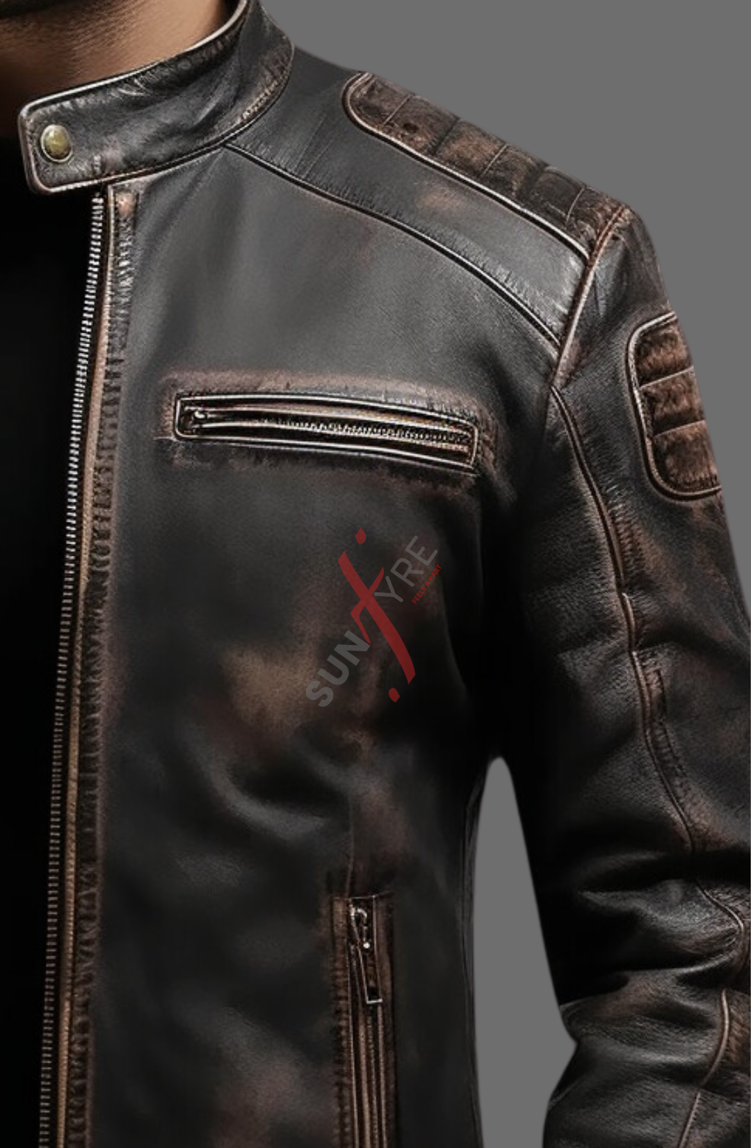 Vintage style Brown Distressed Leather Jacket For Men