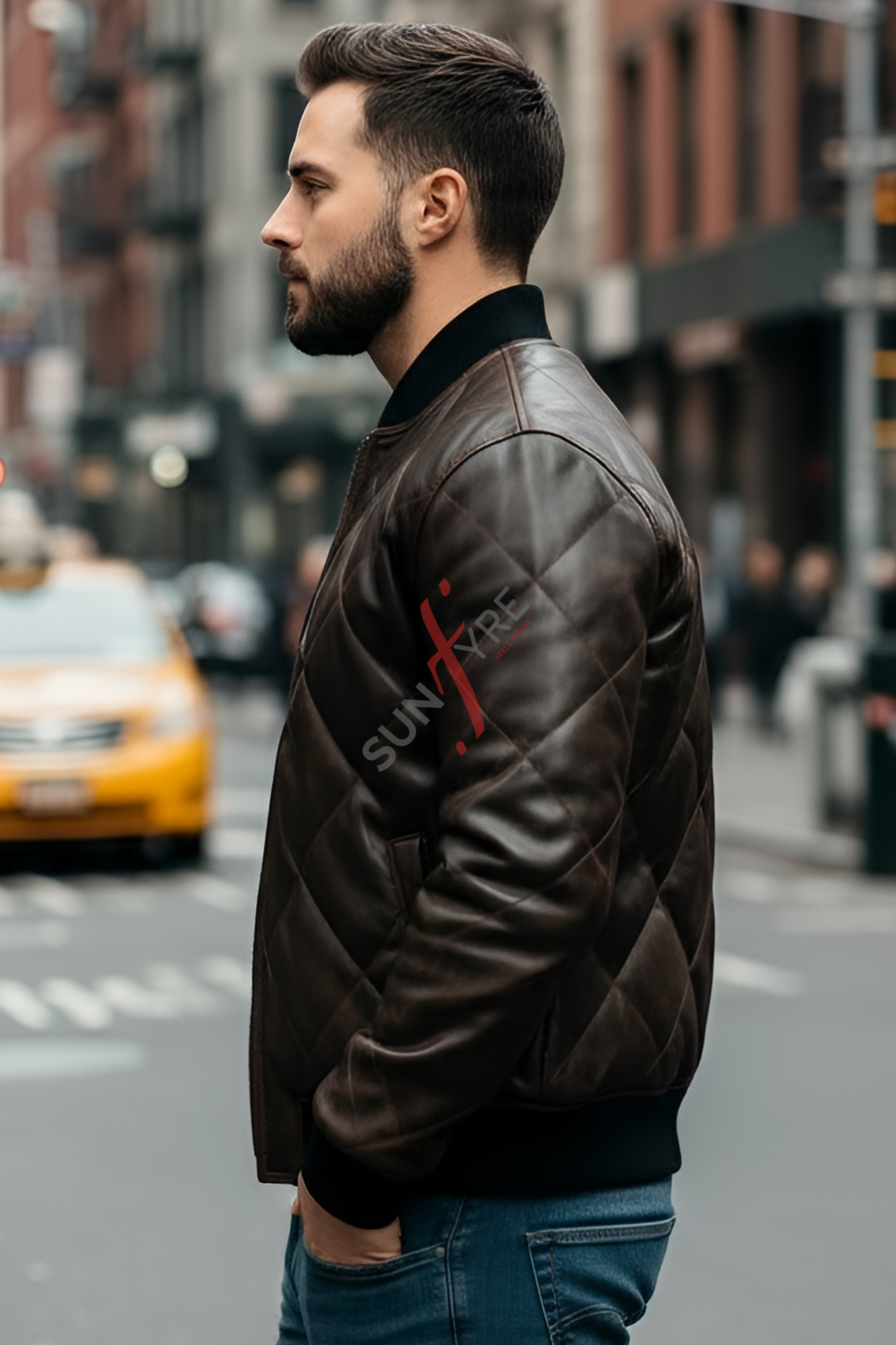 Luke Diamond Quilted Dark Brown Bomber Leather Jacket For Men (SF617)