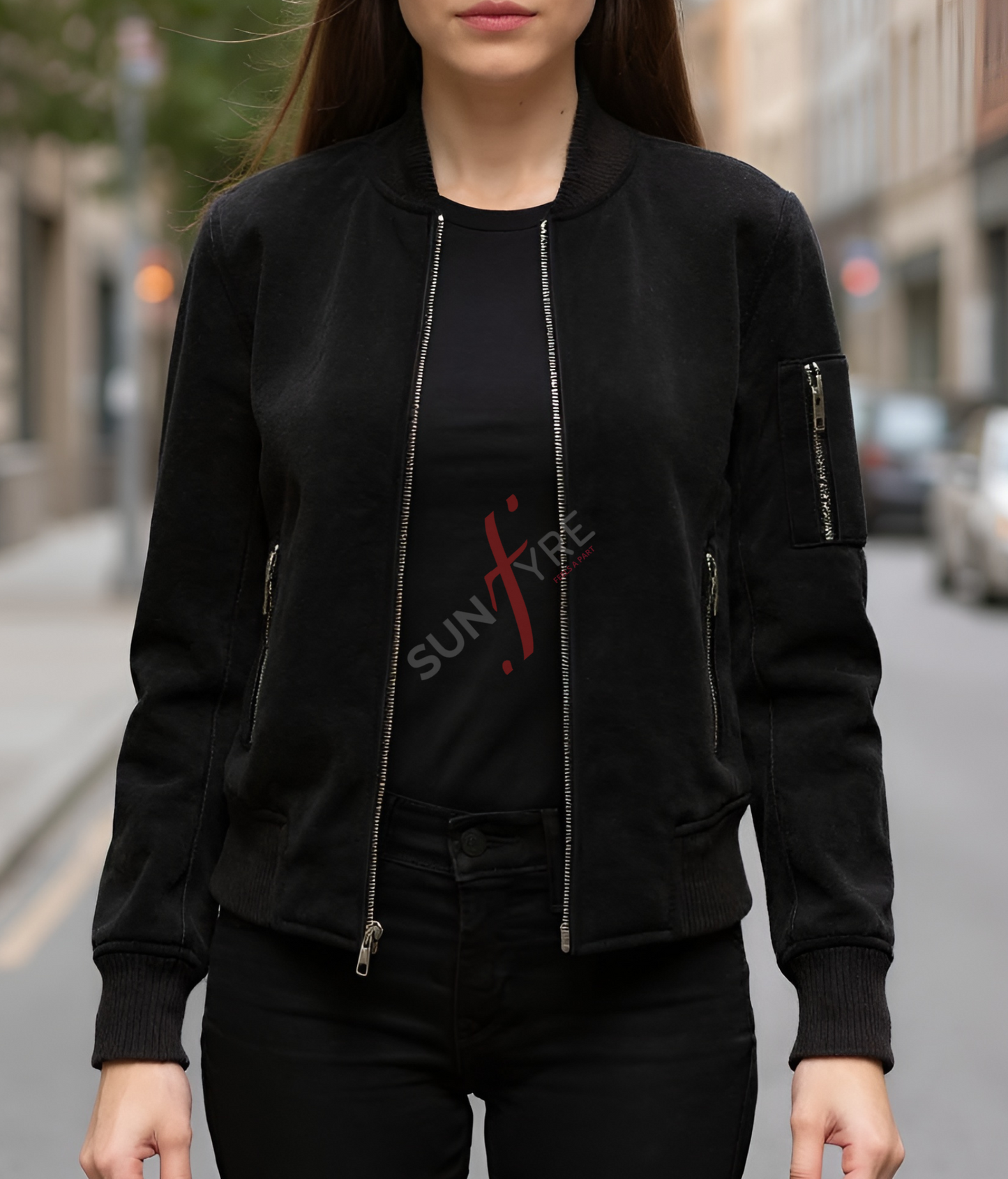 Black Nubuk Bomber Leather Jacket For Women (SF331)