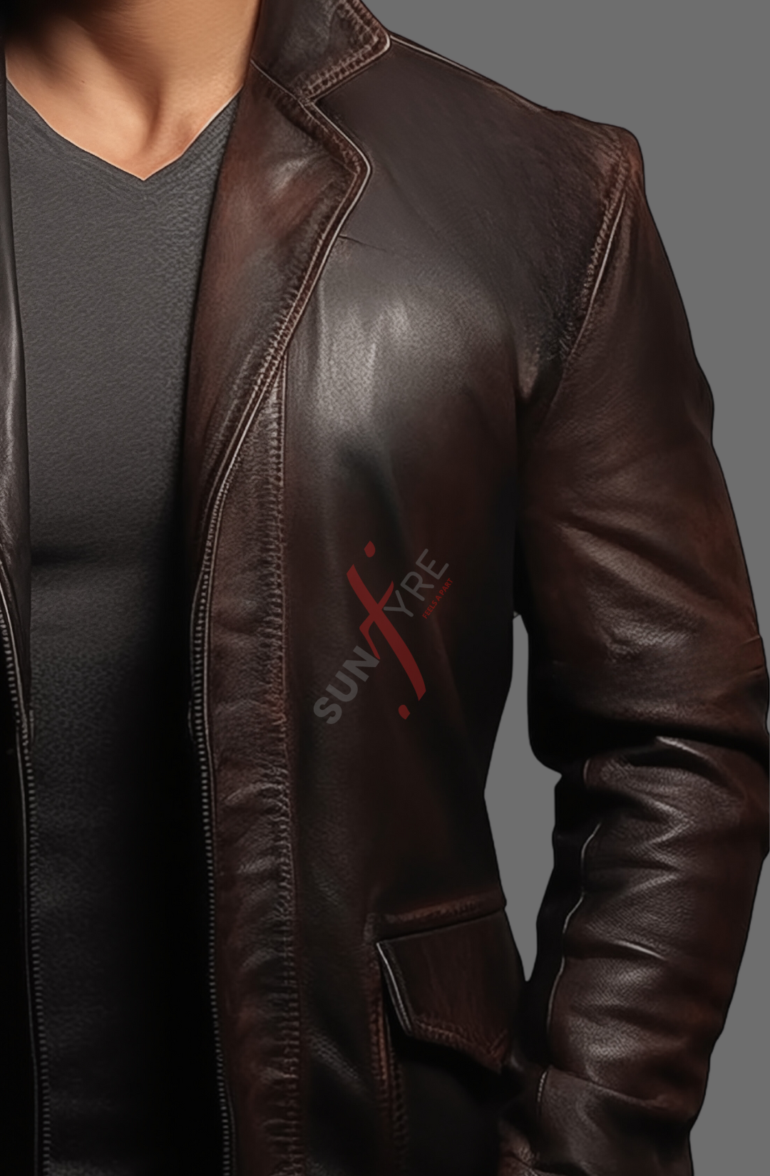 Distressed Brown Leather Blazer For Men Real Sheepskin (SF537)