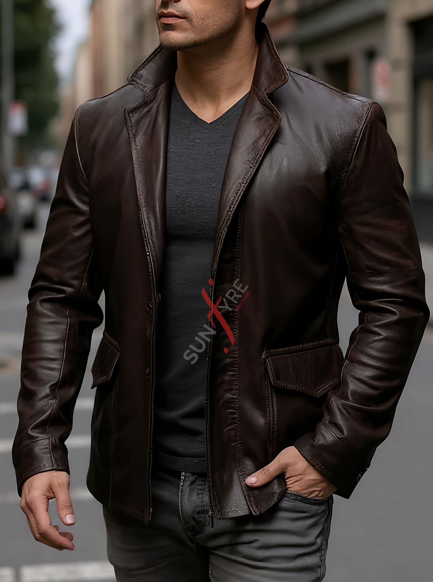 Distressed Brown Leather Blazer For Men Real Sheepskin (SF537)