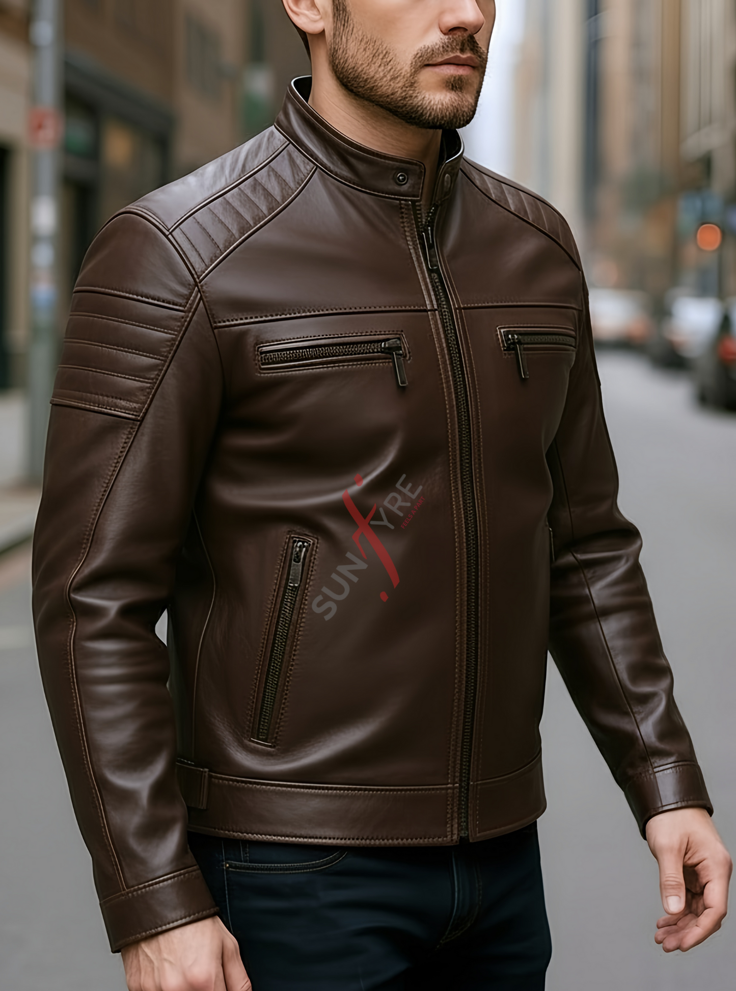 Austin Dark Brown Cafe Racer Leather Jacket For Men (SF142)