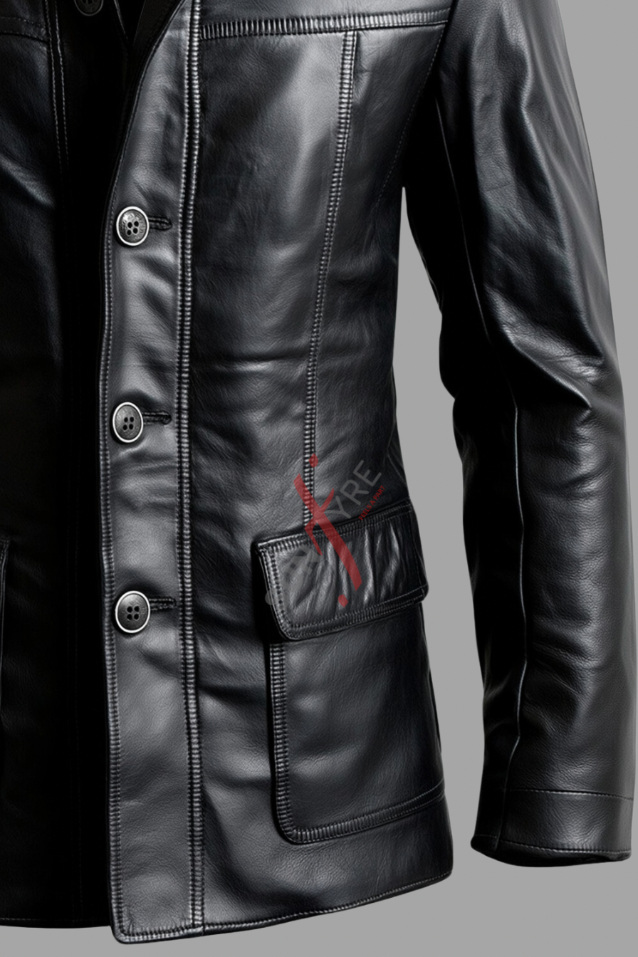 Real Sheepskin Black Leather Coat For Men