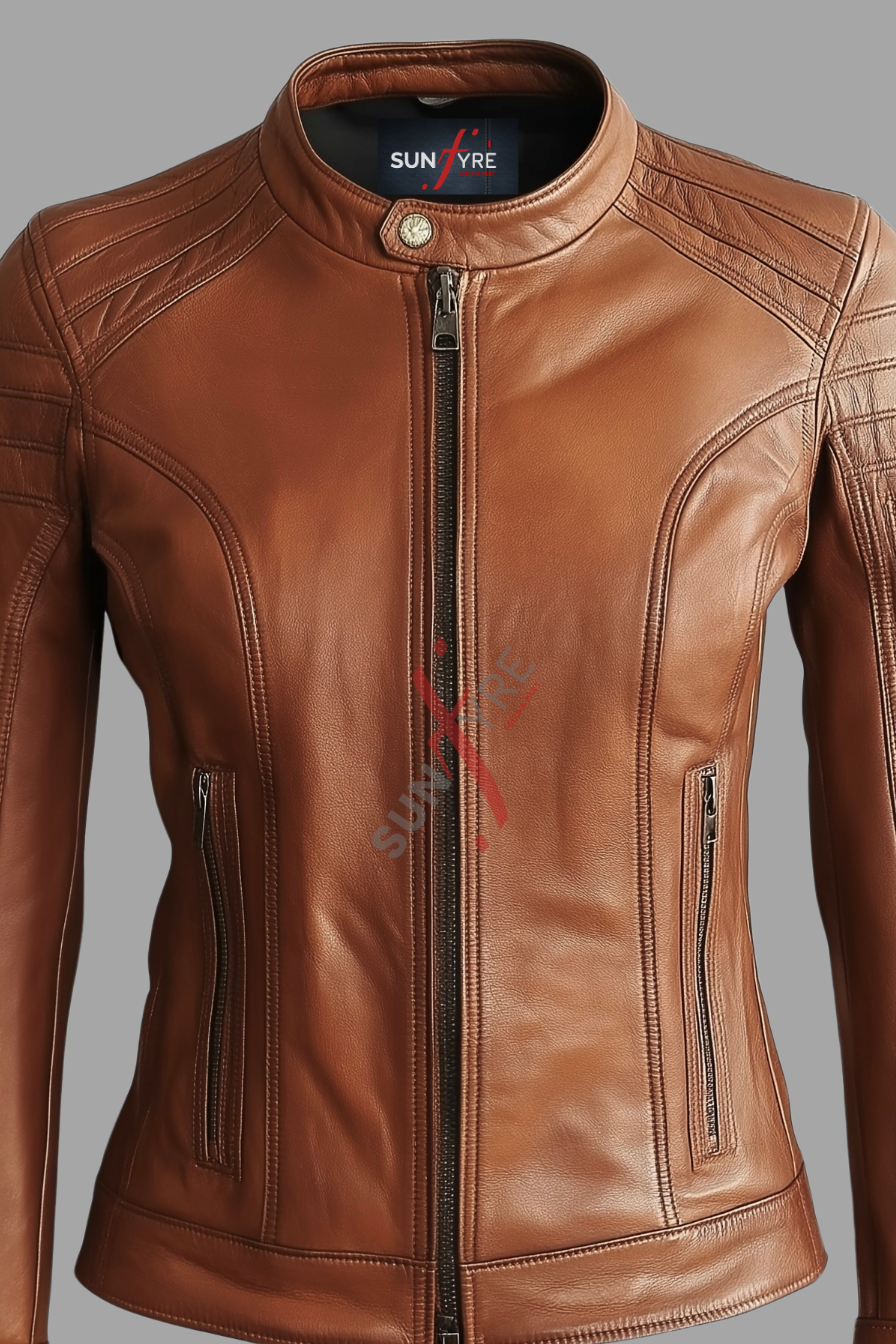 Cafe Racer Sheepskin Tan Biker Leather Jacket