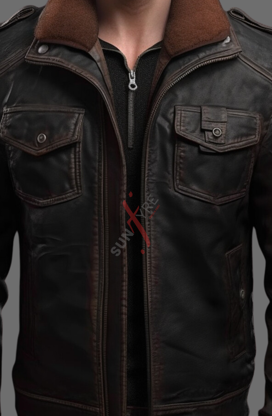 Distressed Black Bomber Leather Jacket
