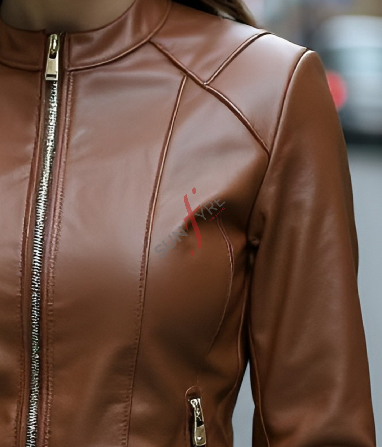 Brown Racer Leather Jacket For Women