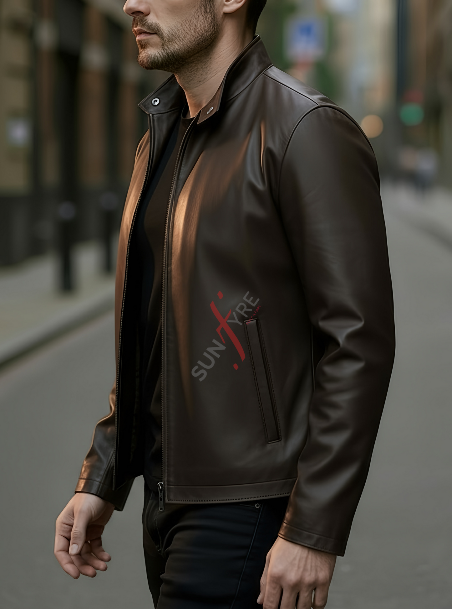 Leon Coffee Brown Racer Leather Jacket For Men (SF621)