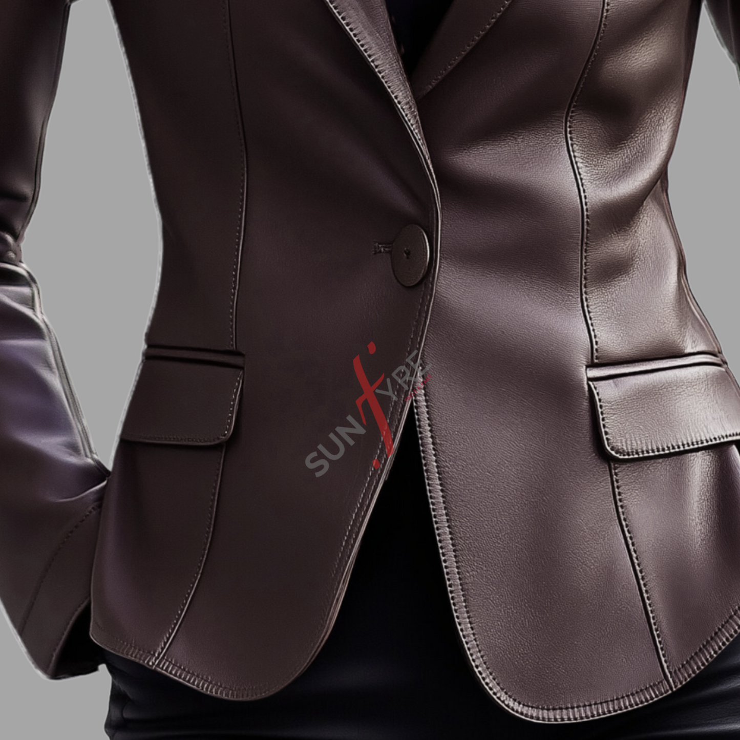 Brown Leather Blazer Coat For Women