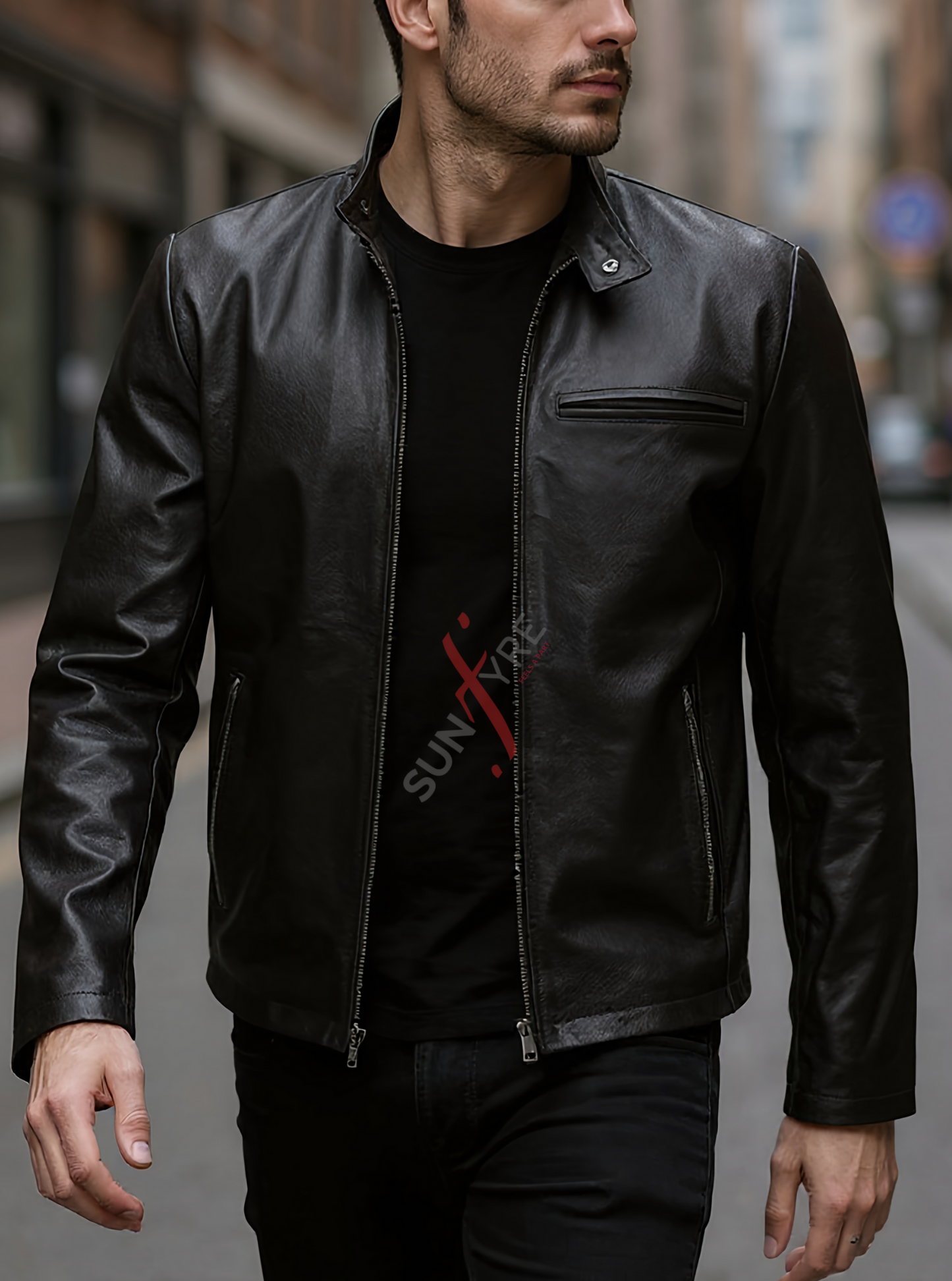 Viktor Black Racer Leather Jacket For Men (SF572)
