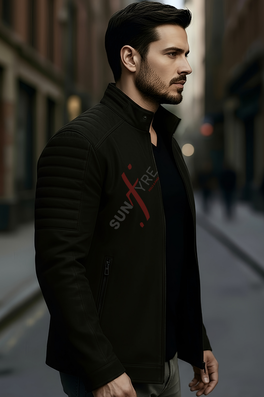 Aaron Nubuck Black Racer Leather Jacket For Men (SF561)