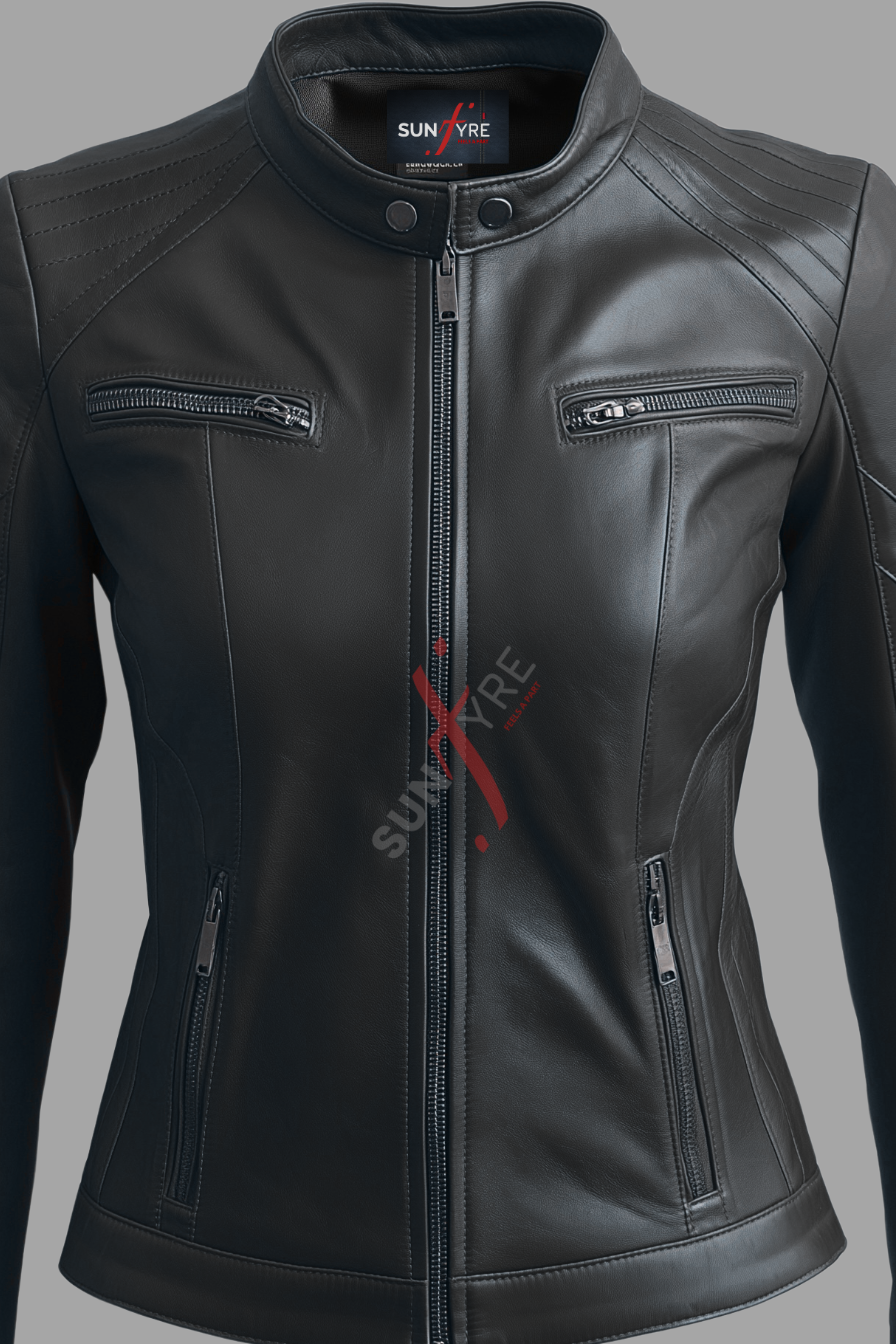 fe Racer Sheepskin Black Leather Jacket