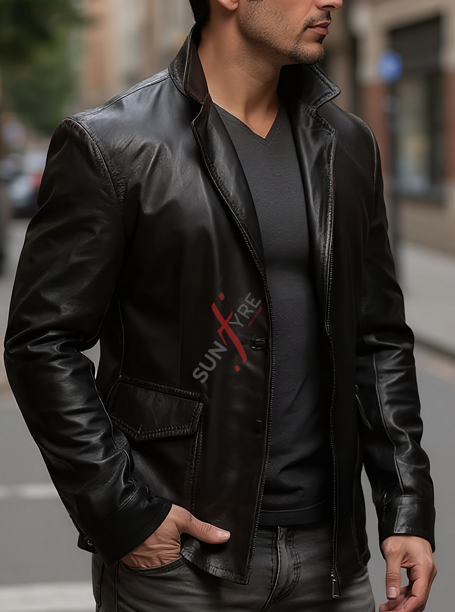 Original Sheepskin Black Body Fit Leather Blazer For Men (SF591)