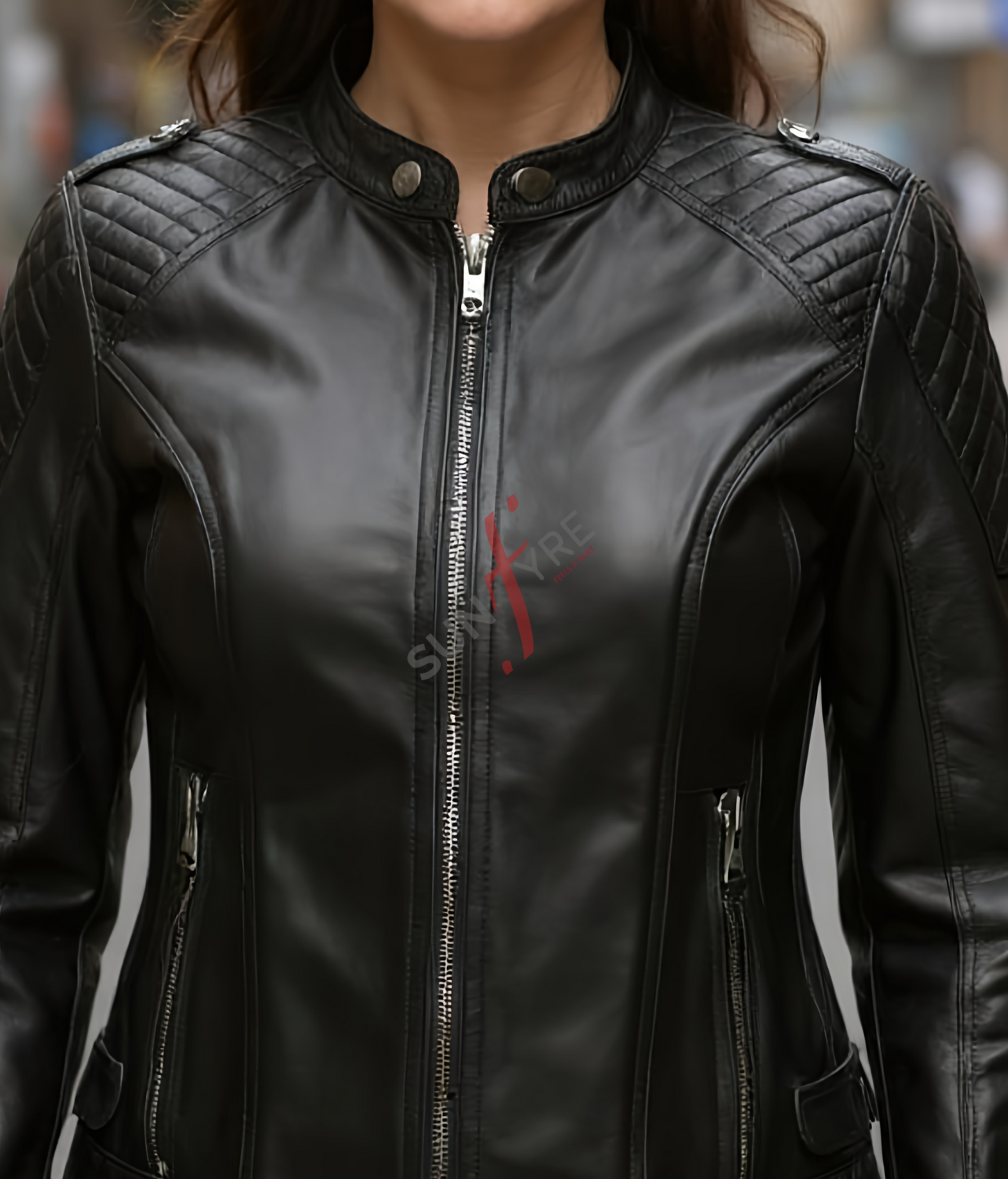 Black Cafe Racer Leather Jacket For Women in Real Sheepskin