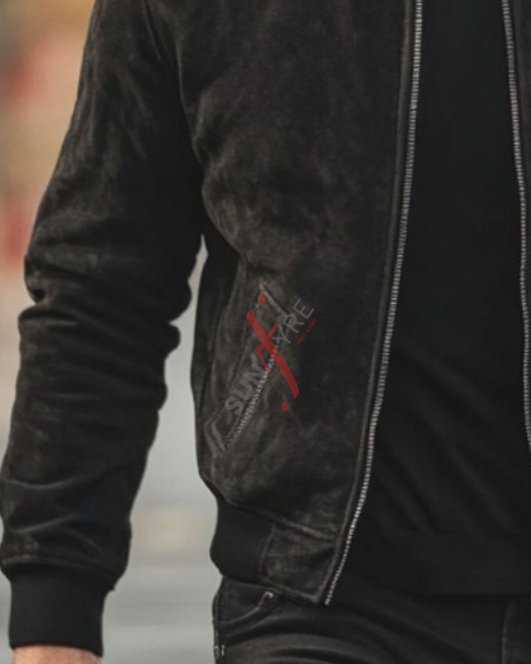 Black Original Sheepskin Nubak Bomber Leather Jacket For Men (SF525)