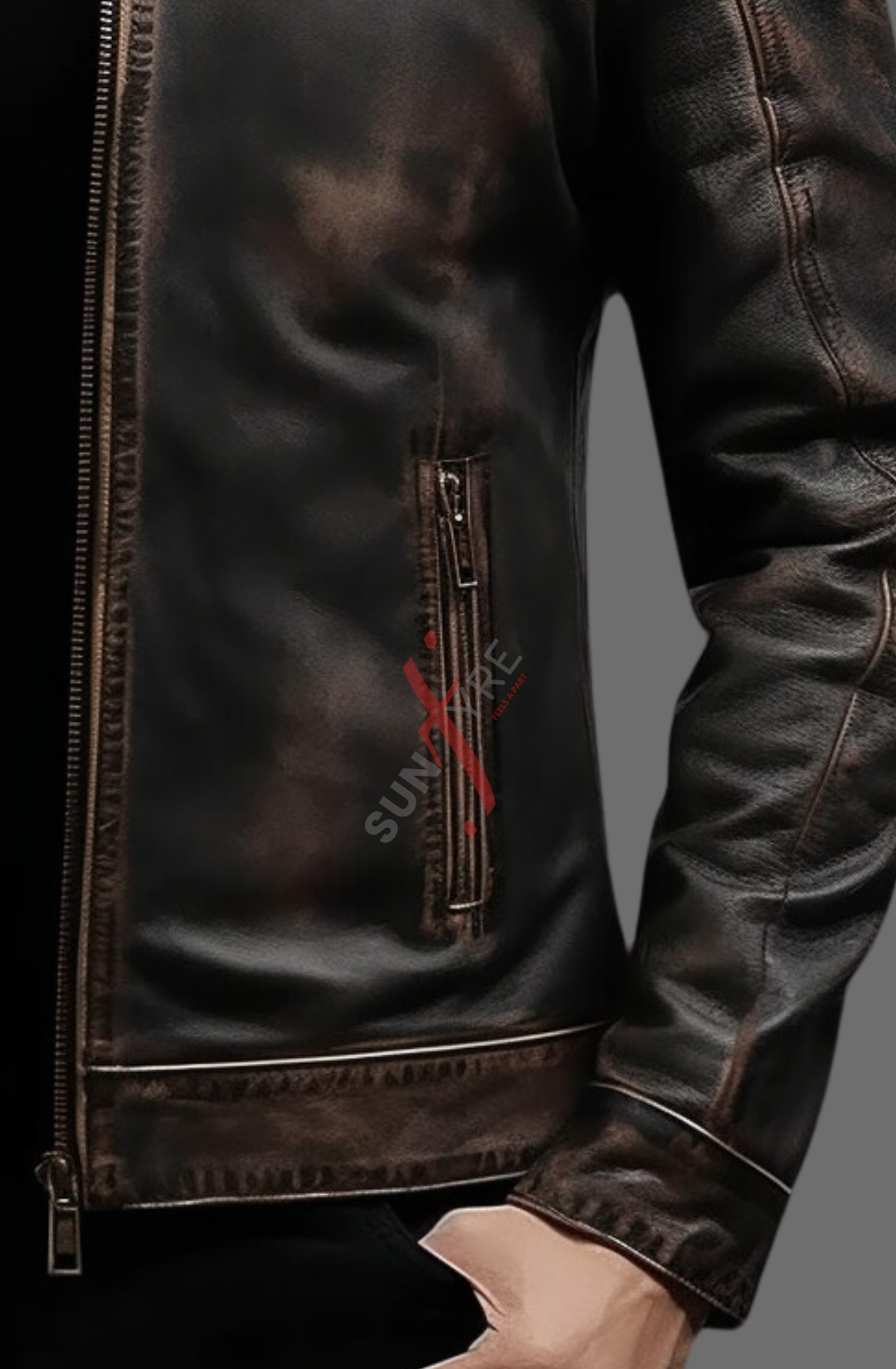 Vintage style Brown Distressed Leather Jacket