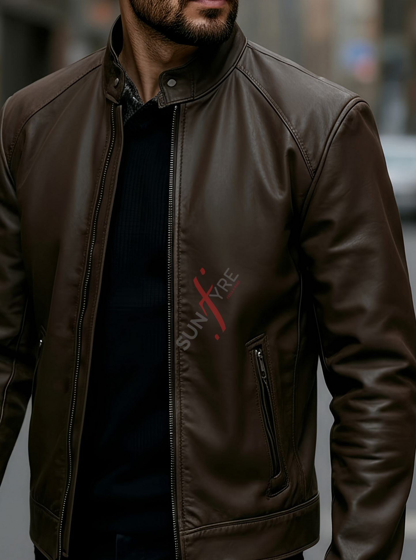 Brock Coffee Brown Racer Leather Jacket For Men (SF558)