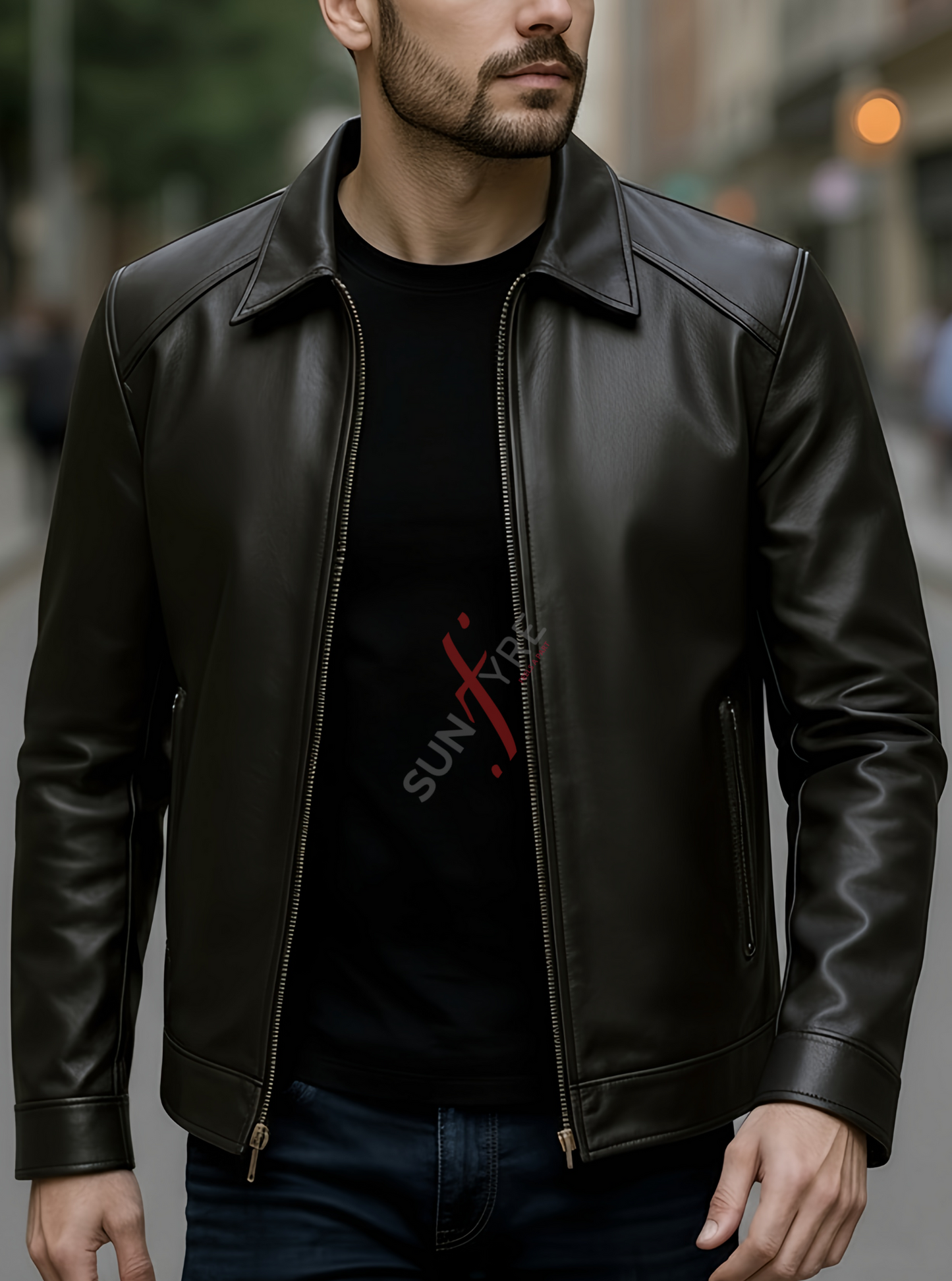 Conor Black Leather Jacket For Men (SF576)