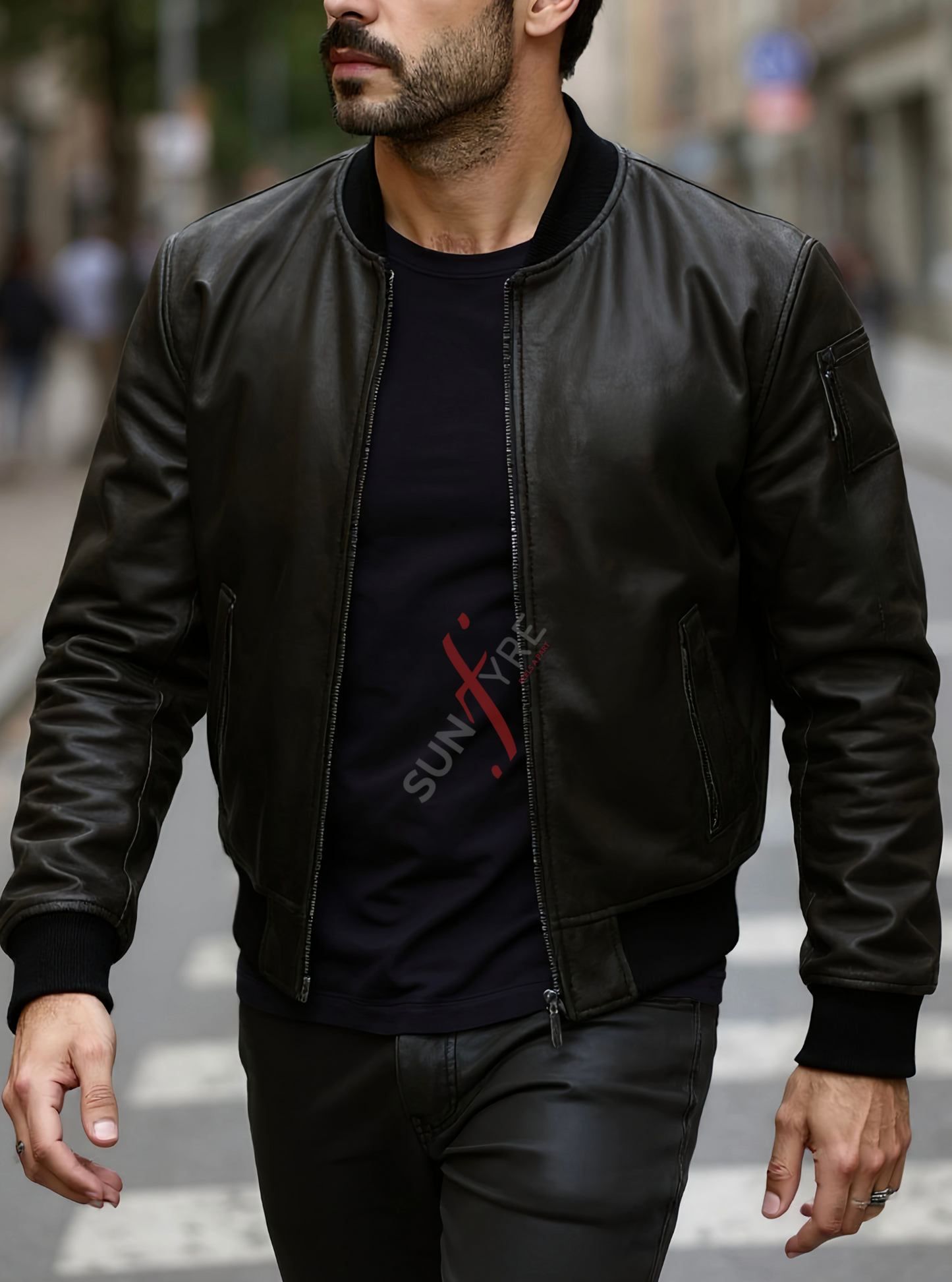 Daniel Matte Black Bomber Leather Jacket For Men (SF526)