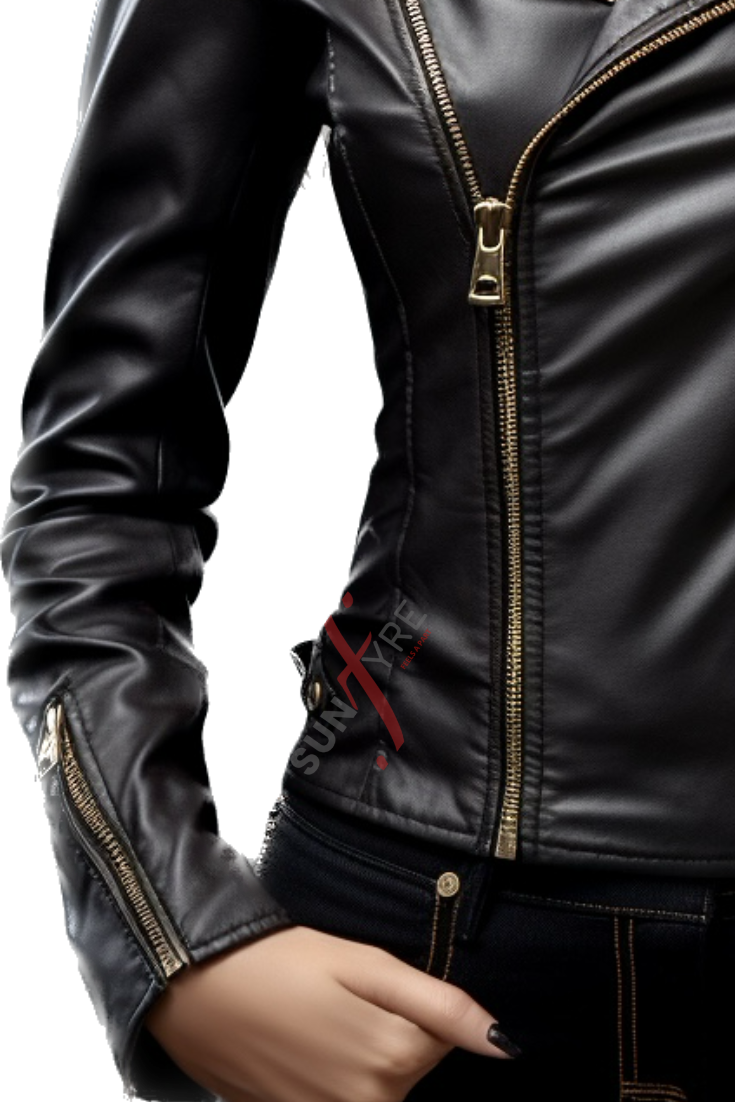 Real Sheepskin Black Leather Jacket For Women