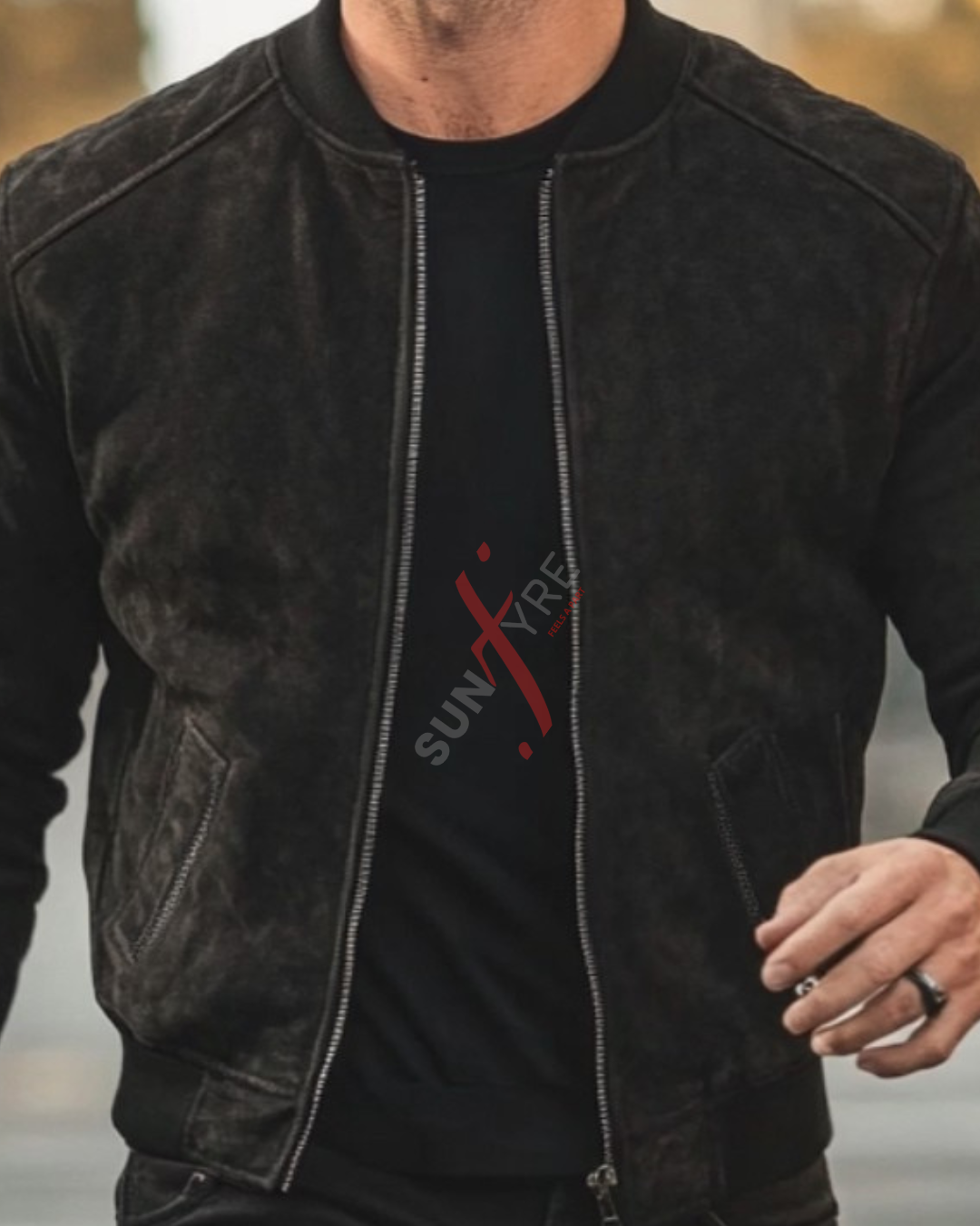 Black Original Sheepskin Nubak Bomber Leather Jacket For Men (SF525)