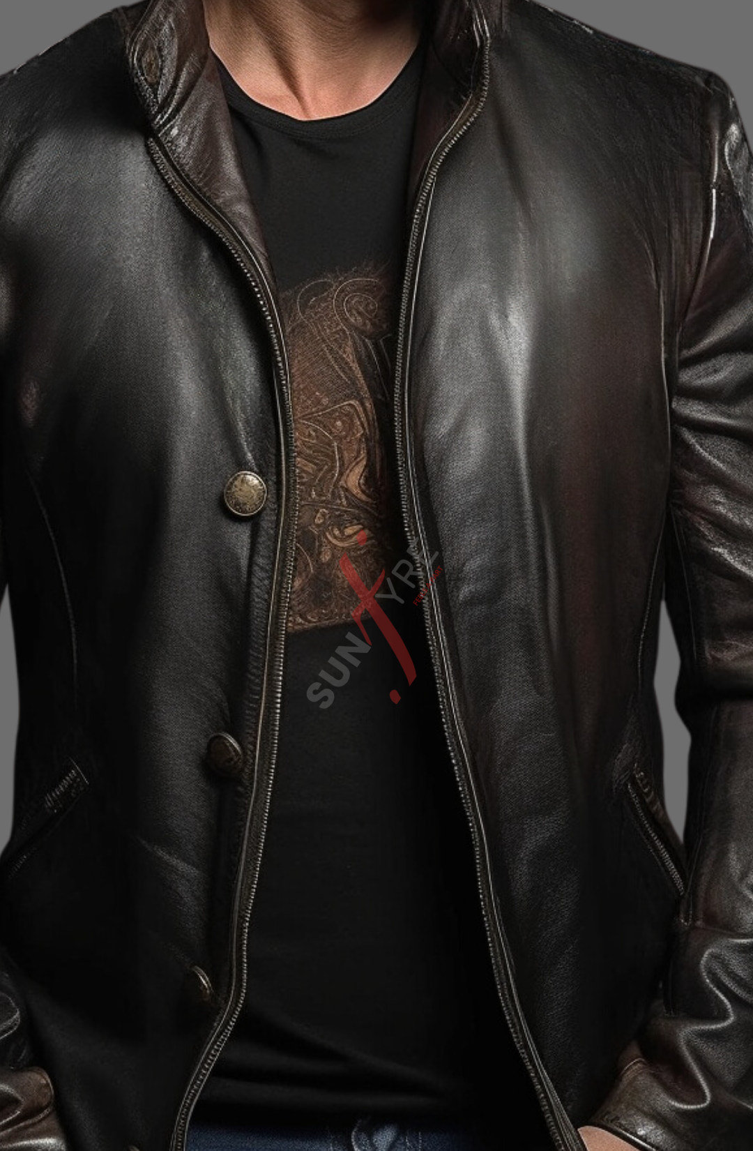Notch Lapel Dark Brown Leather Blazer For Men Real Sheepskin (SF546)