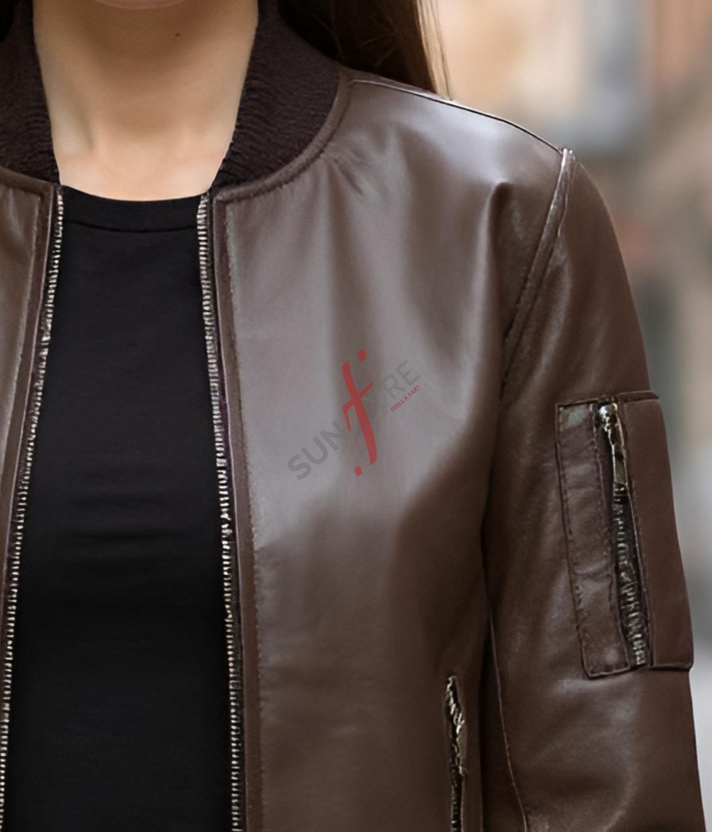 Brown Sheepskin Bomber Leather Jacket For Women