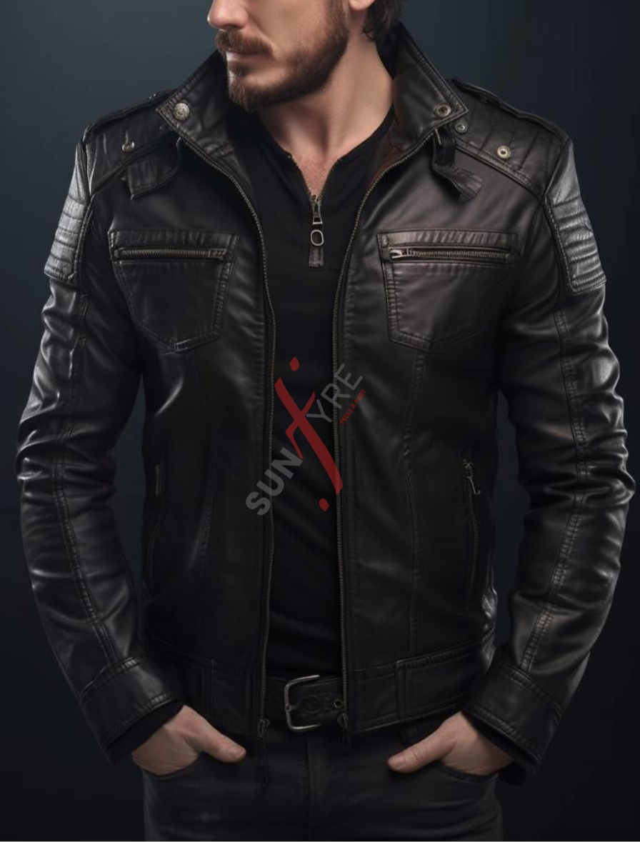 Black leather jacket for men