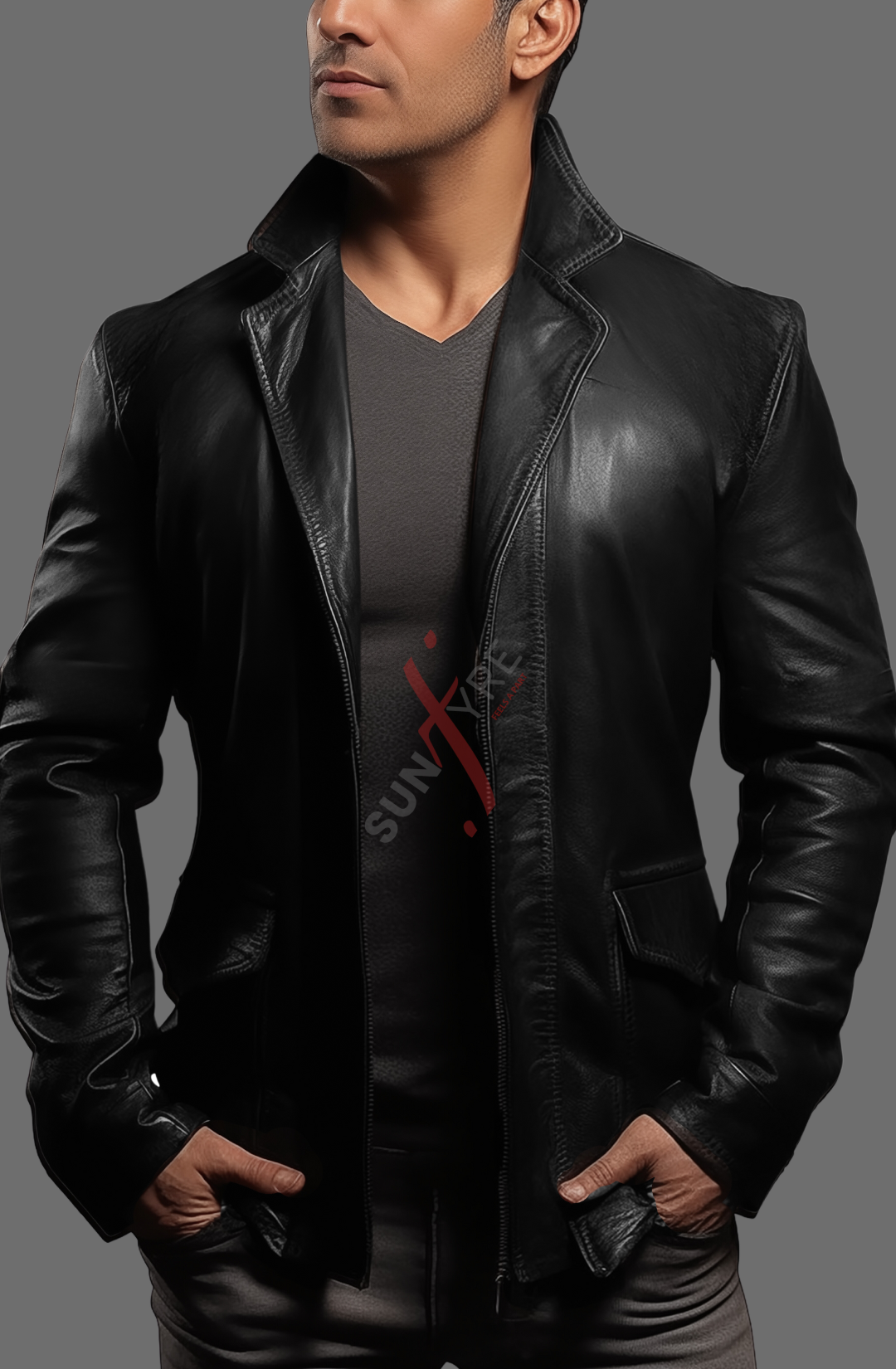 Original Sheepskin Black Body Fit Leather Blazer For Men (SF591)