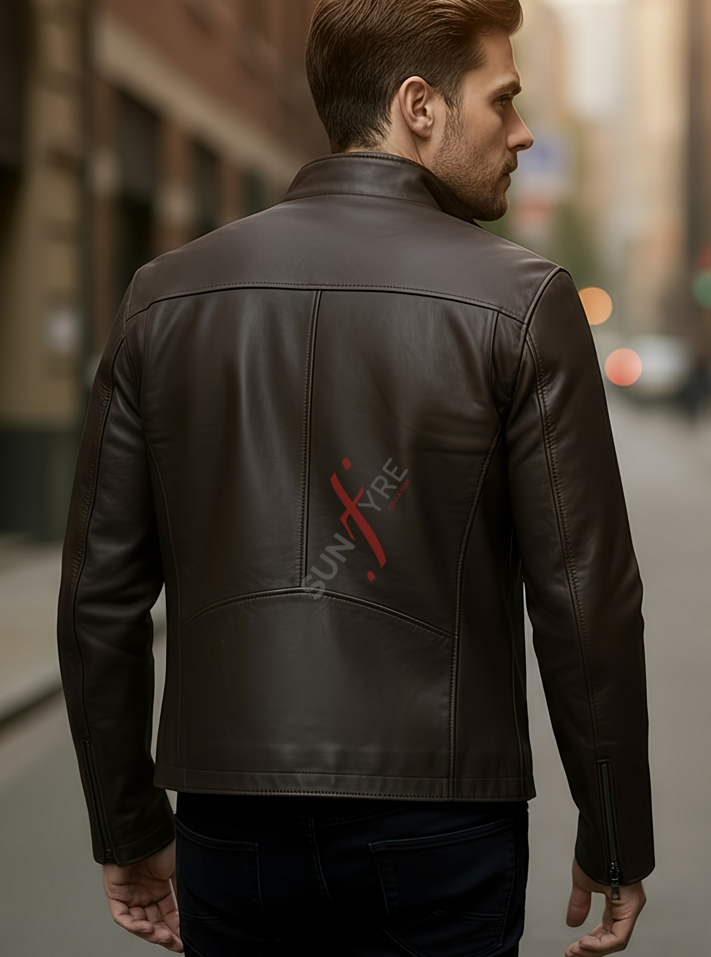 Leon Coffee Brown Racer Leather Jacket For Men (SF621)