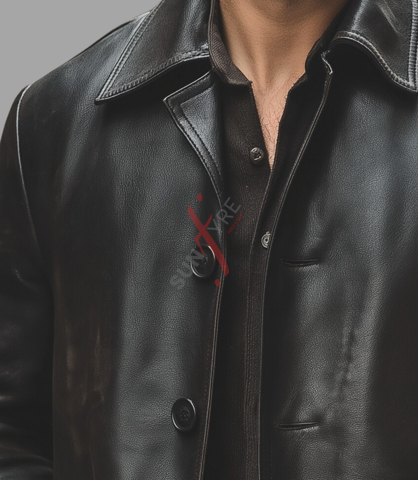 Real Sheepskin Black Leather Car Coat
