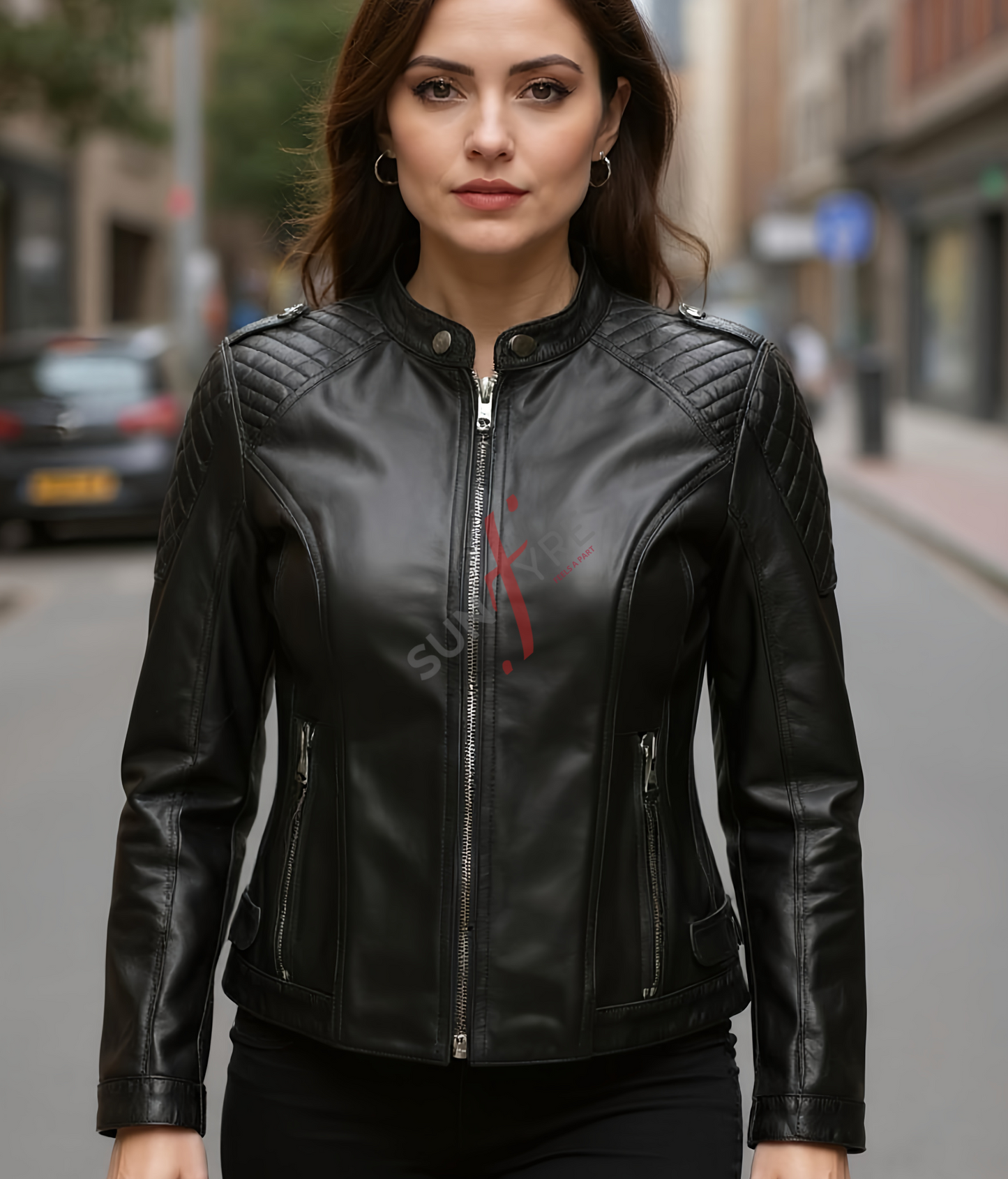 Racer Leather Jacket For Women in Real Sheepskin (SF112)