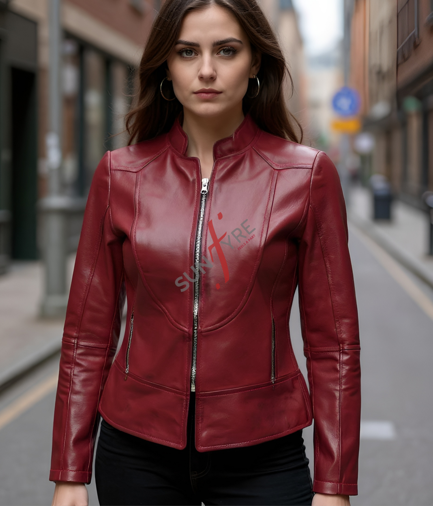 Women’s Cafe Racer Distressed Burgundy Leather Jacket (SF154)
