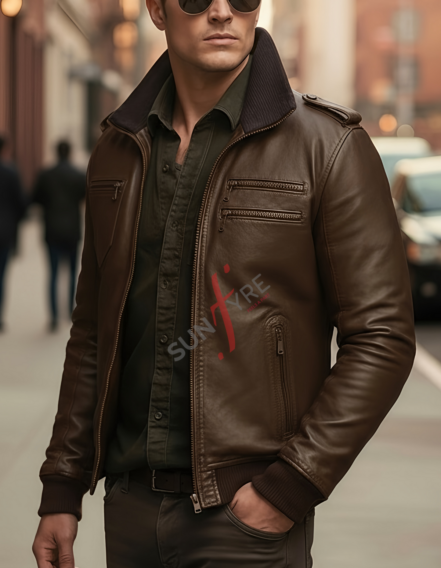 Brandon Coffee Brown Bomber Leather Jacket For Men (SF603)