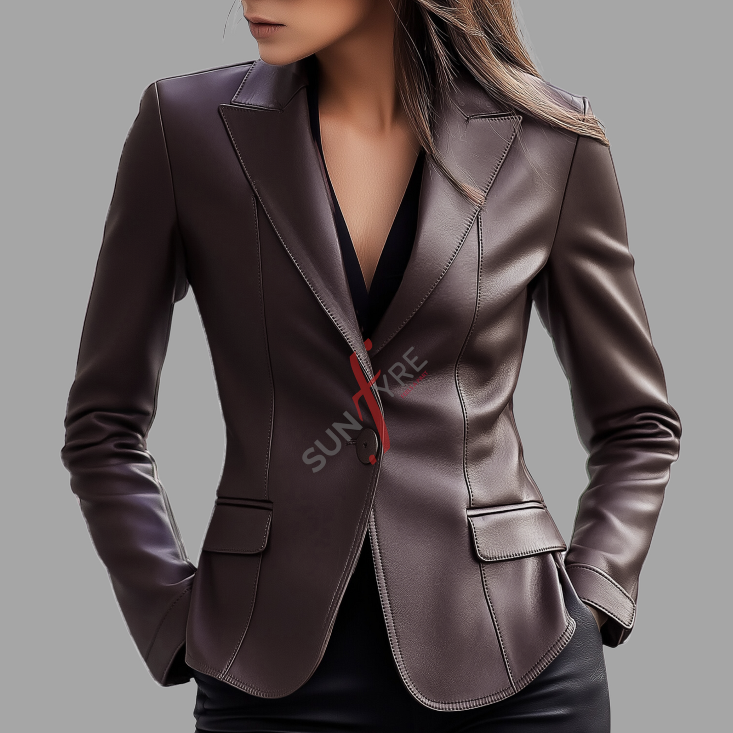 Brown Leather Blazer Coat For Women in Real Sheepskin (SF121)