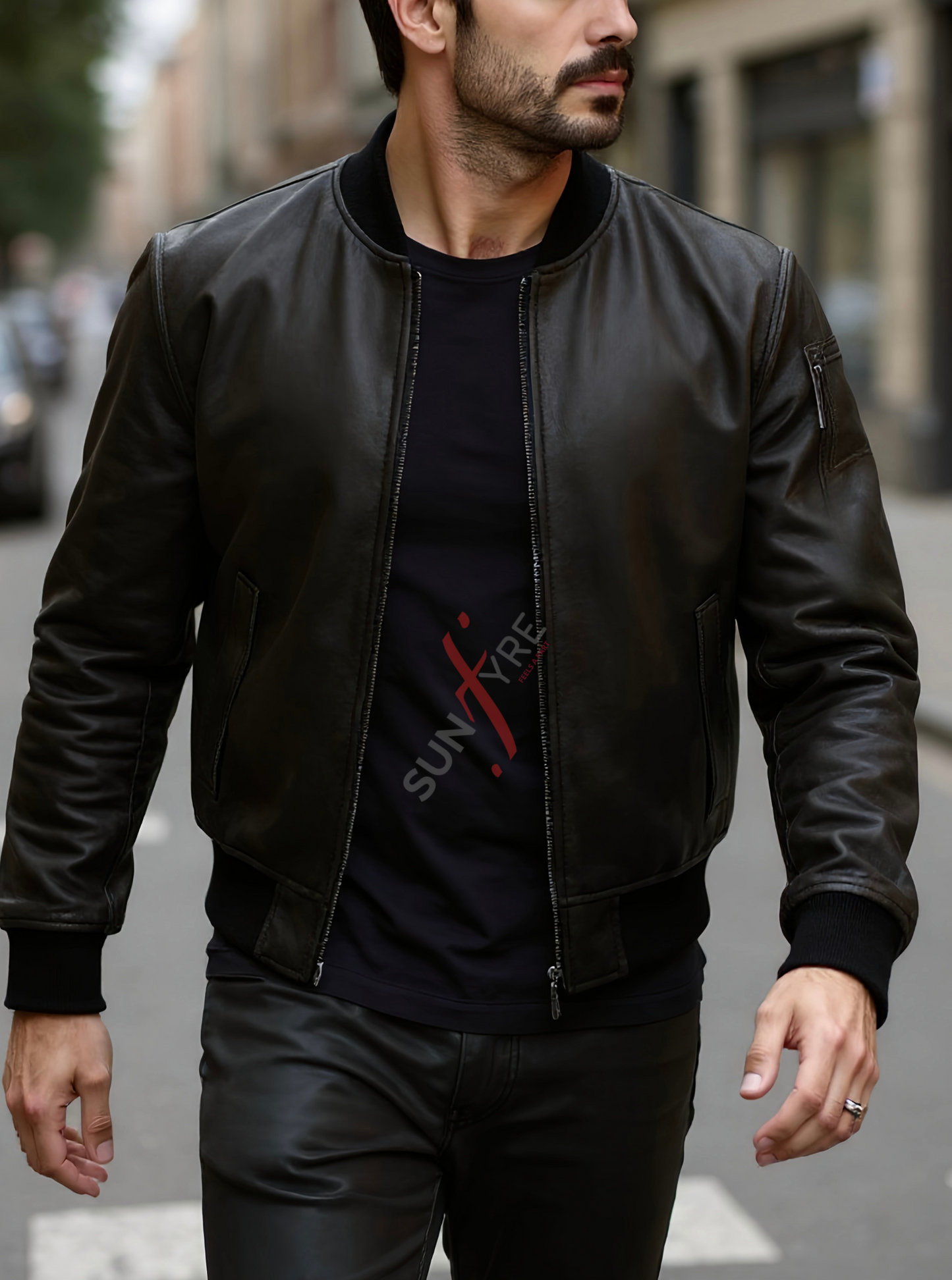 Daniel Matte Black Bomber Leather Jacket For Men (SF526)