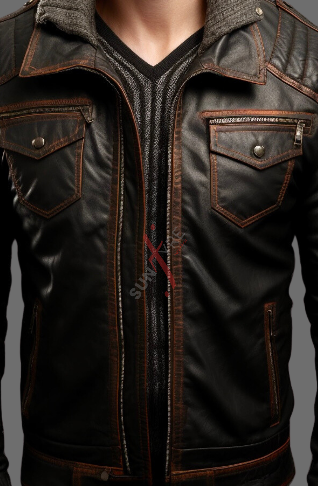 Real Sheepskin Black Distressed Bomber Leather Jacket