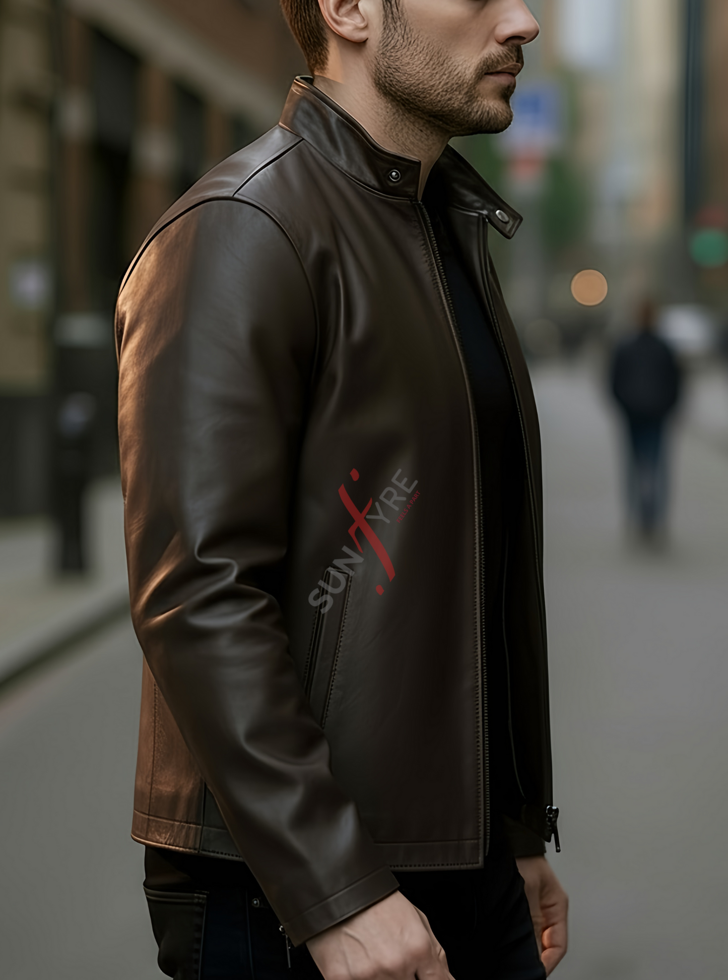 Leon Coffee Brown Racer Leather Jacket For Men (SF621)