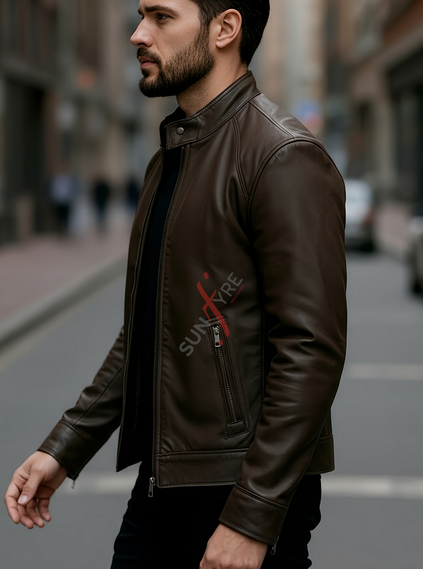 Brock Coffee Brown Racer Leather Jacket For Men (SF558)
