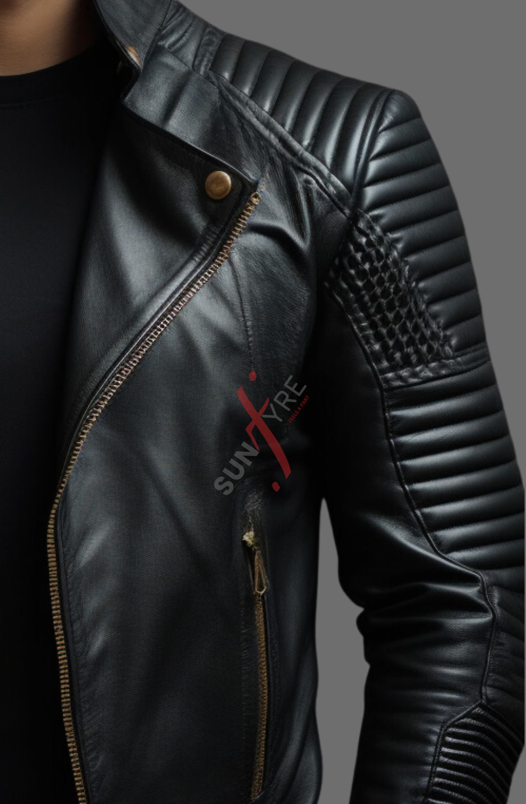 Black Quilted Biker Leather Jacket For Men