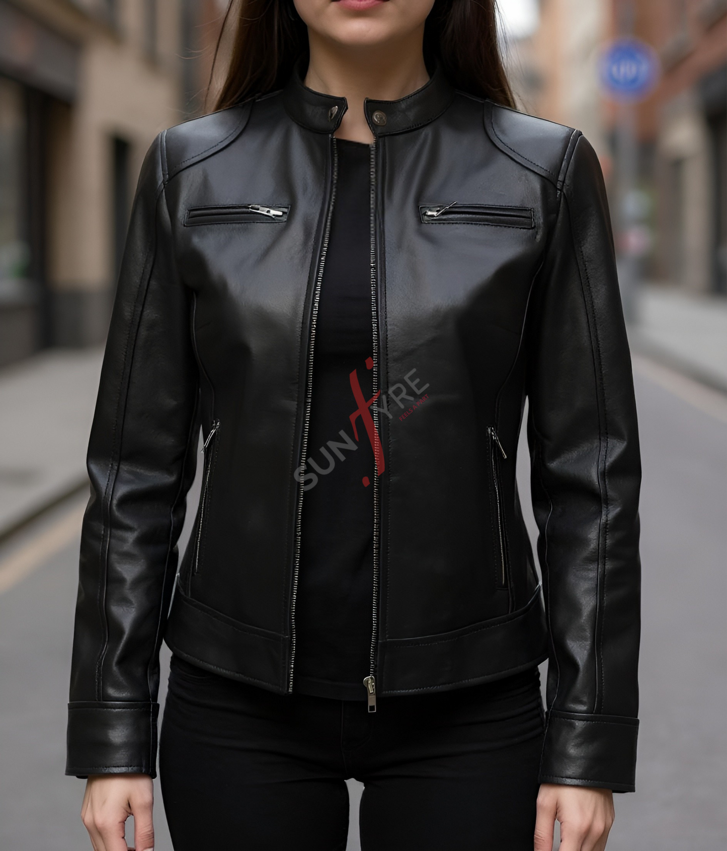 Dodge Racer Black Leather Jacket For Women (SF106)