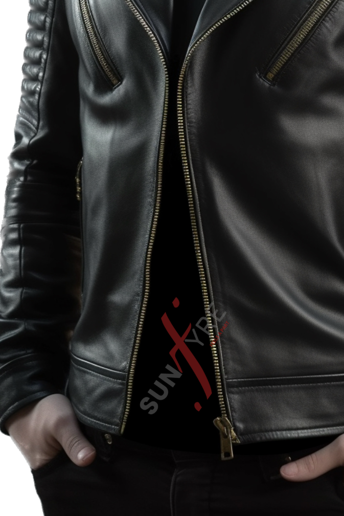 Black Quilted Motorcycle Leather Jacket