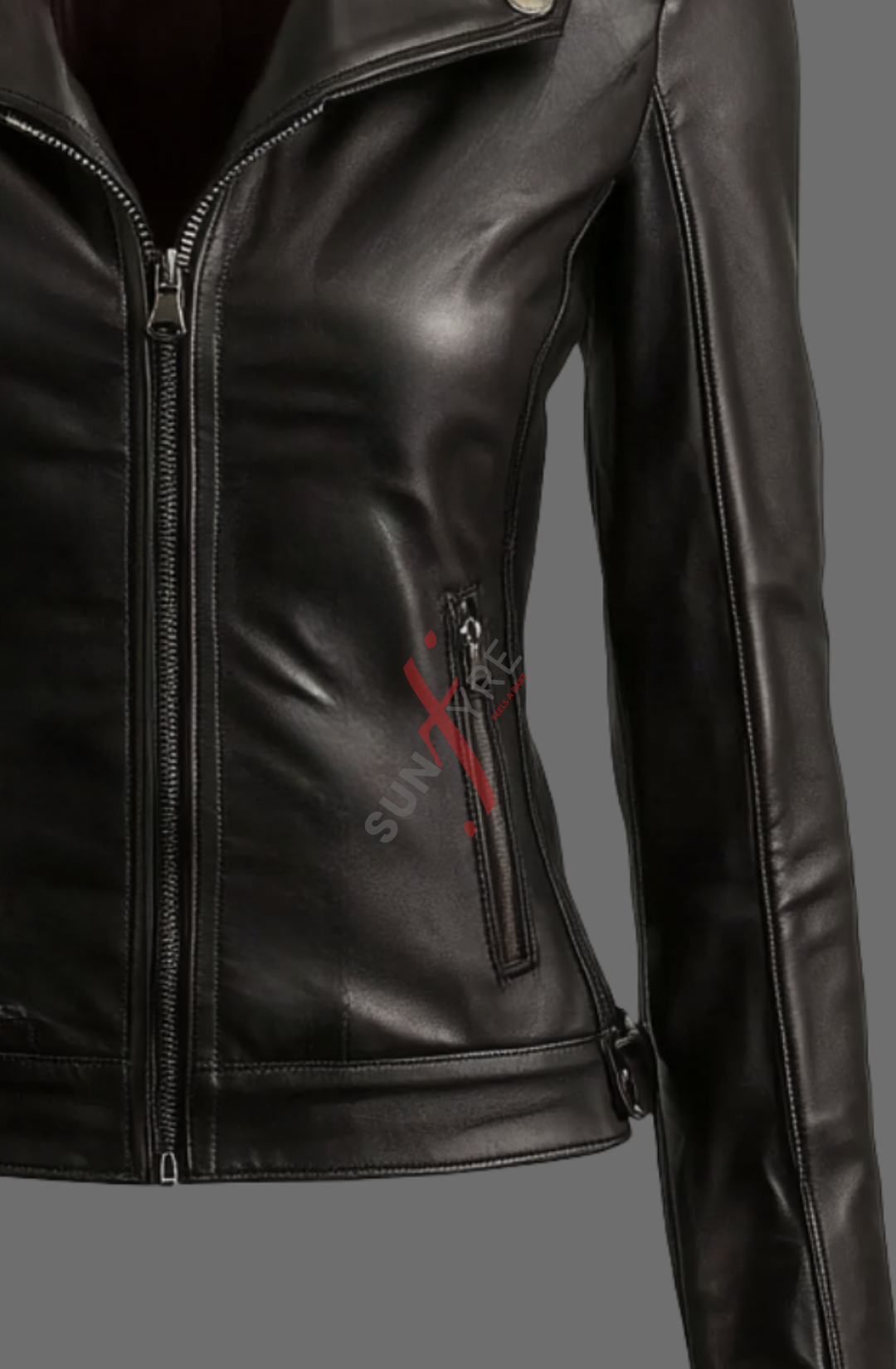 Black Leather Biker Jacket For Women in Real Sheepskin (SF321)