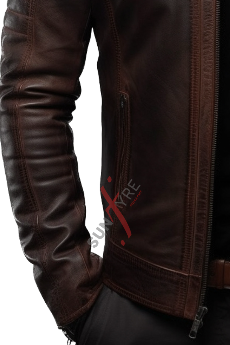 Dark Brown Rubbing Leather Jacket For Men