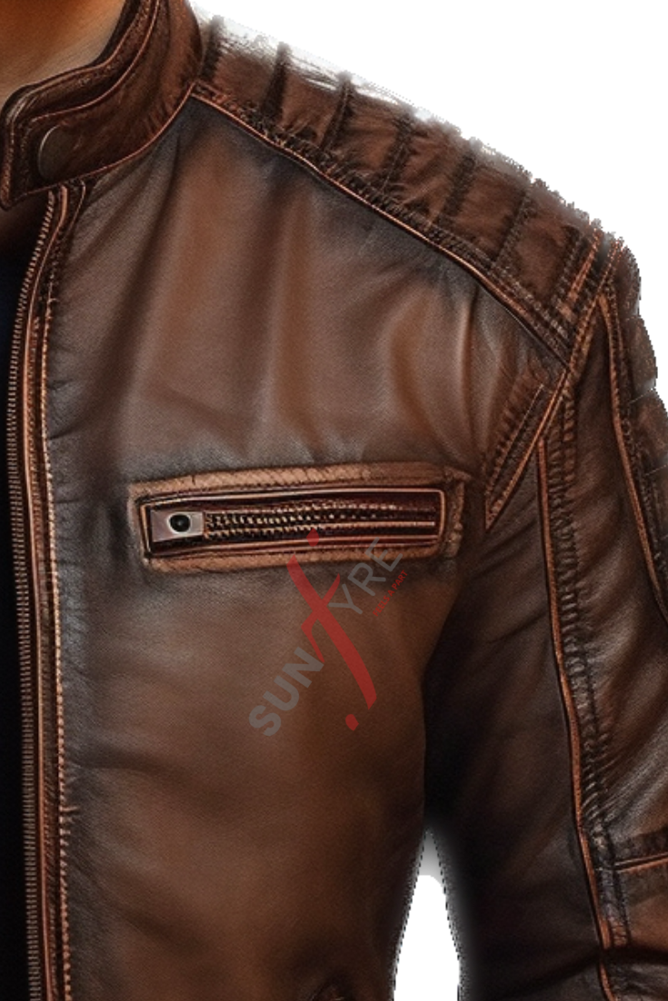Cafe Racer Brown Distressed Leather Jacket For Men