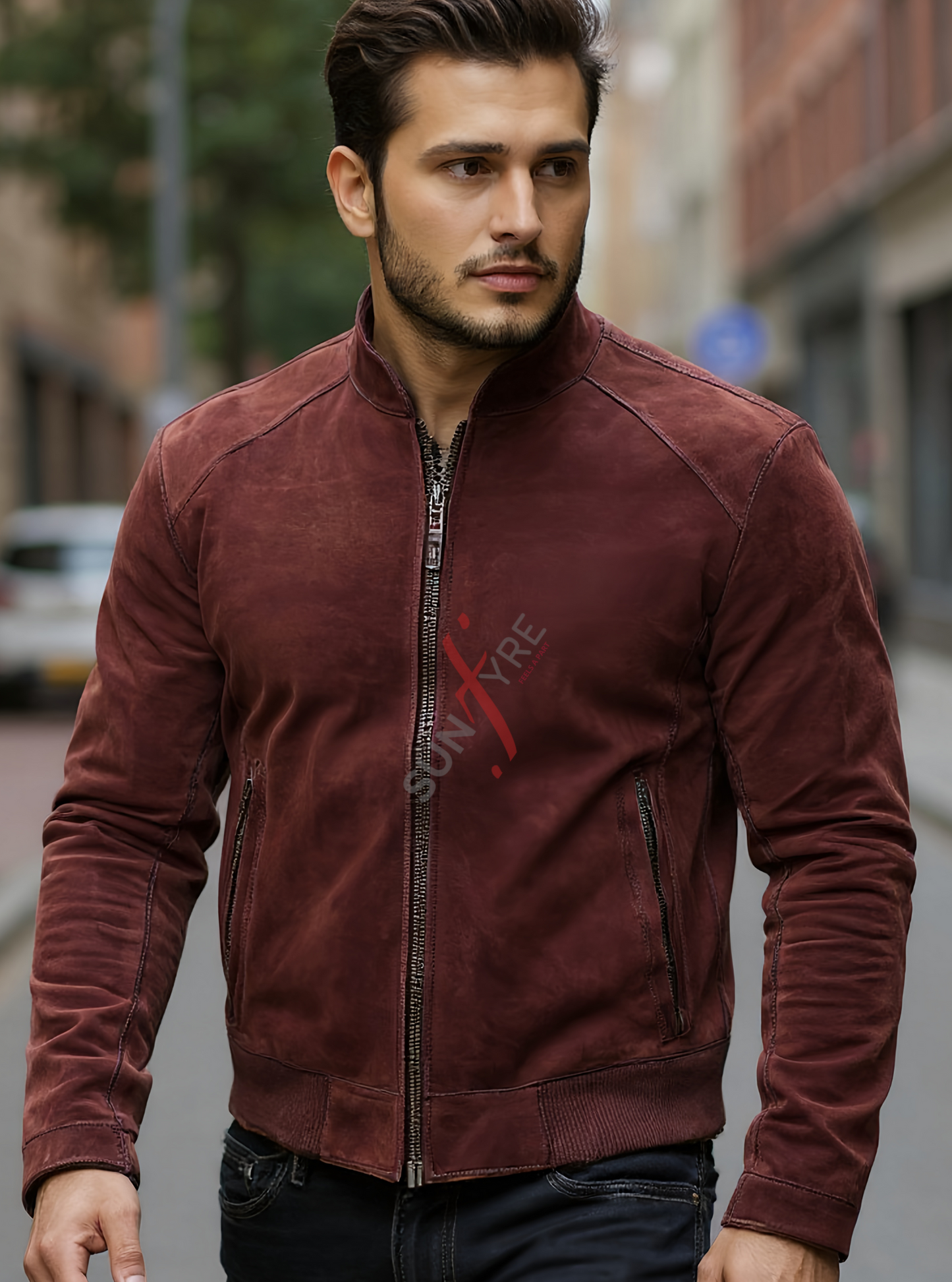 Ethan Lychee Brown Bomber Leather Jacket For Men (SF575)
