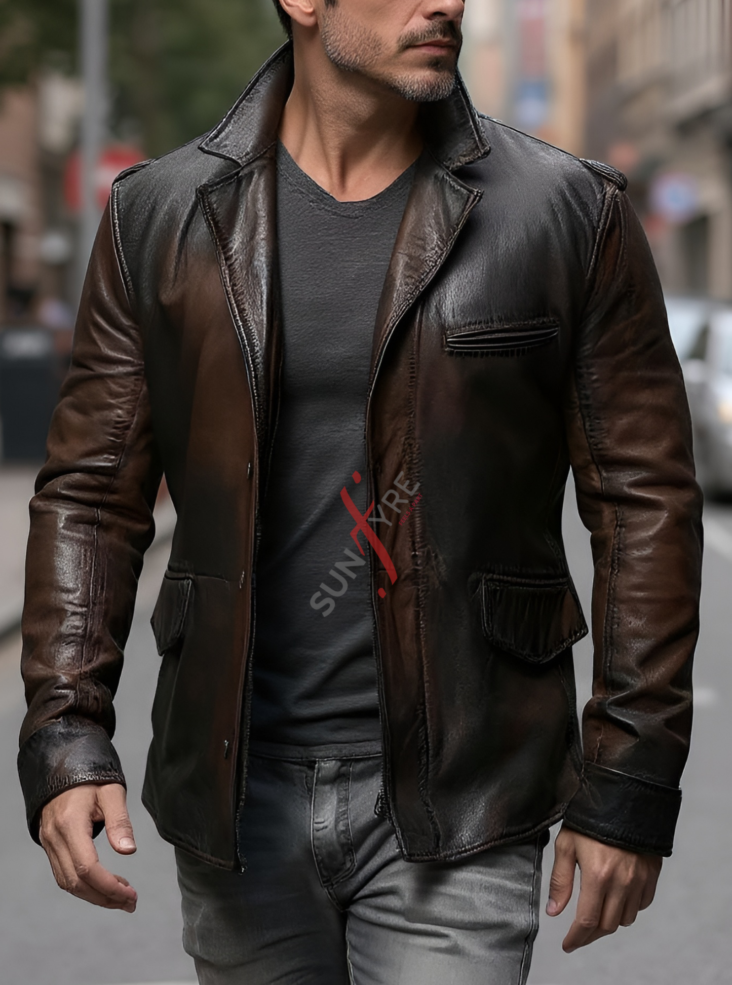 Dark Brown Leather Blazer For Men Real Sheepskin (SF533)