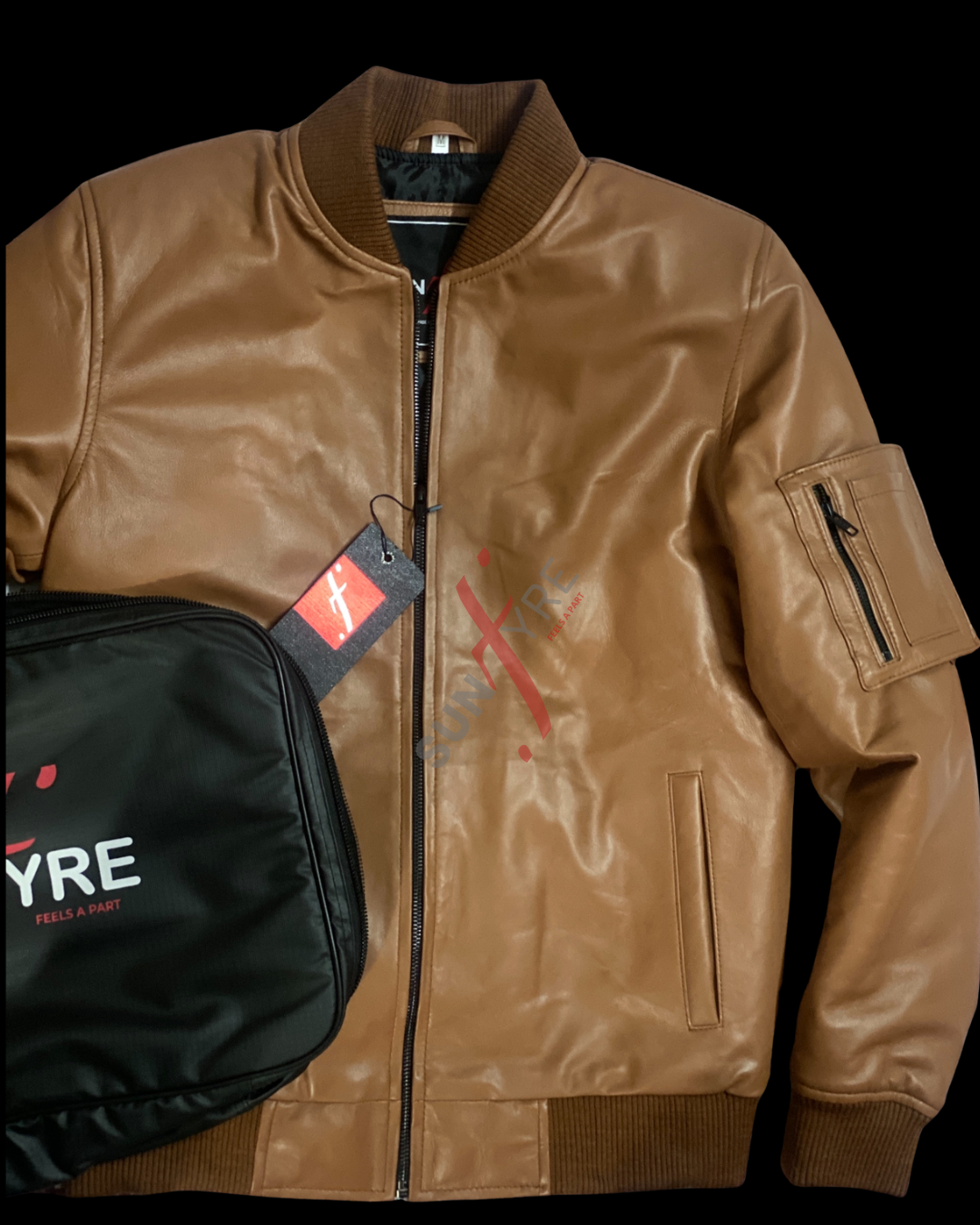 Original Lambskin Cognac Bomber Leather Jacket For Men (SF699)