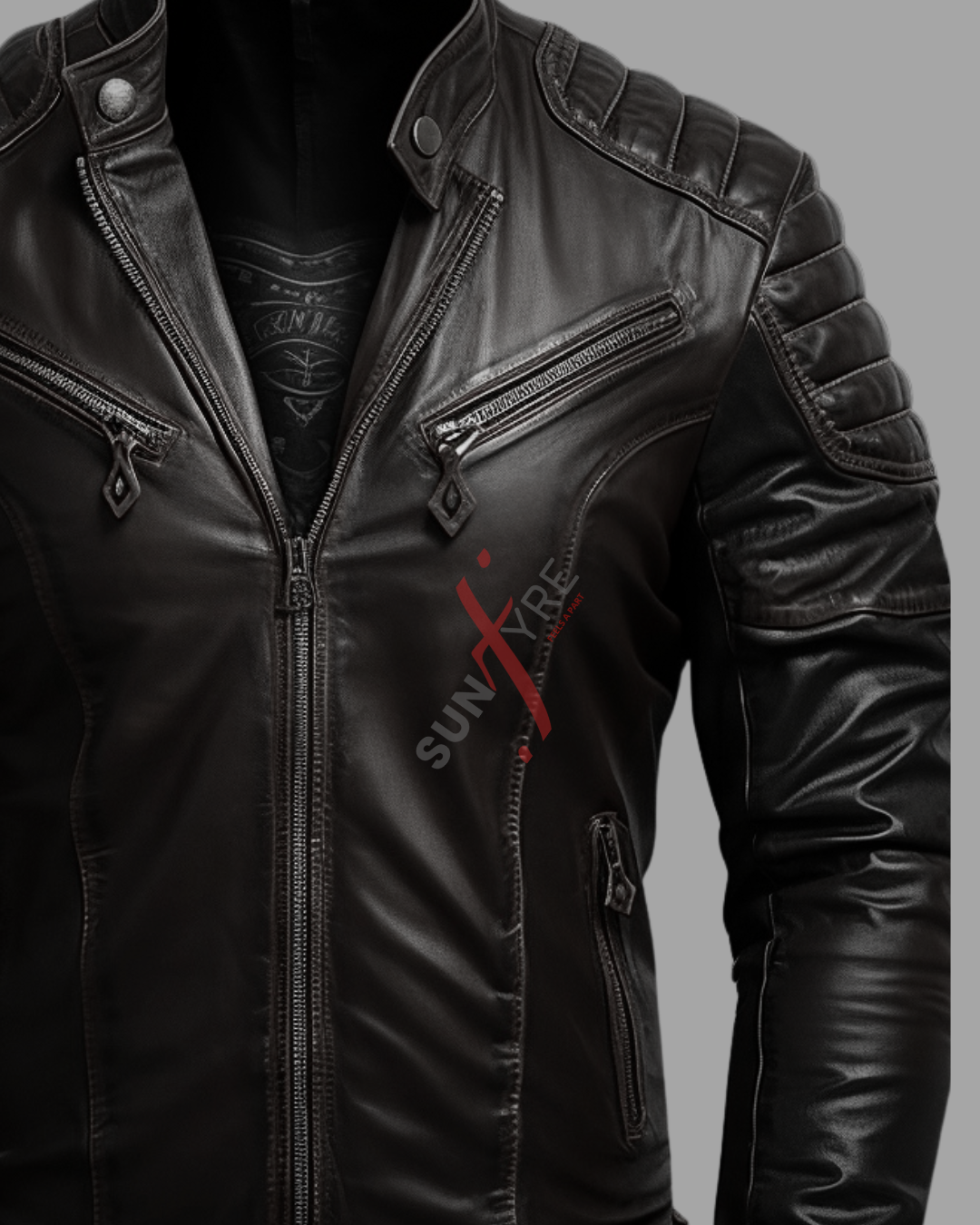 Dodge Sheepskin Black Cafe Racer Leather Jacket For Men (SF536)